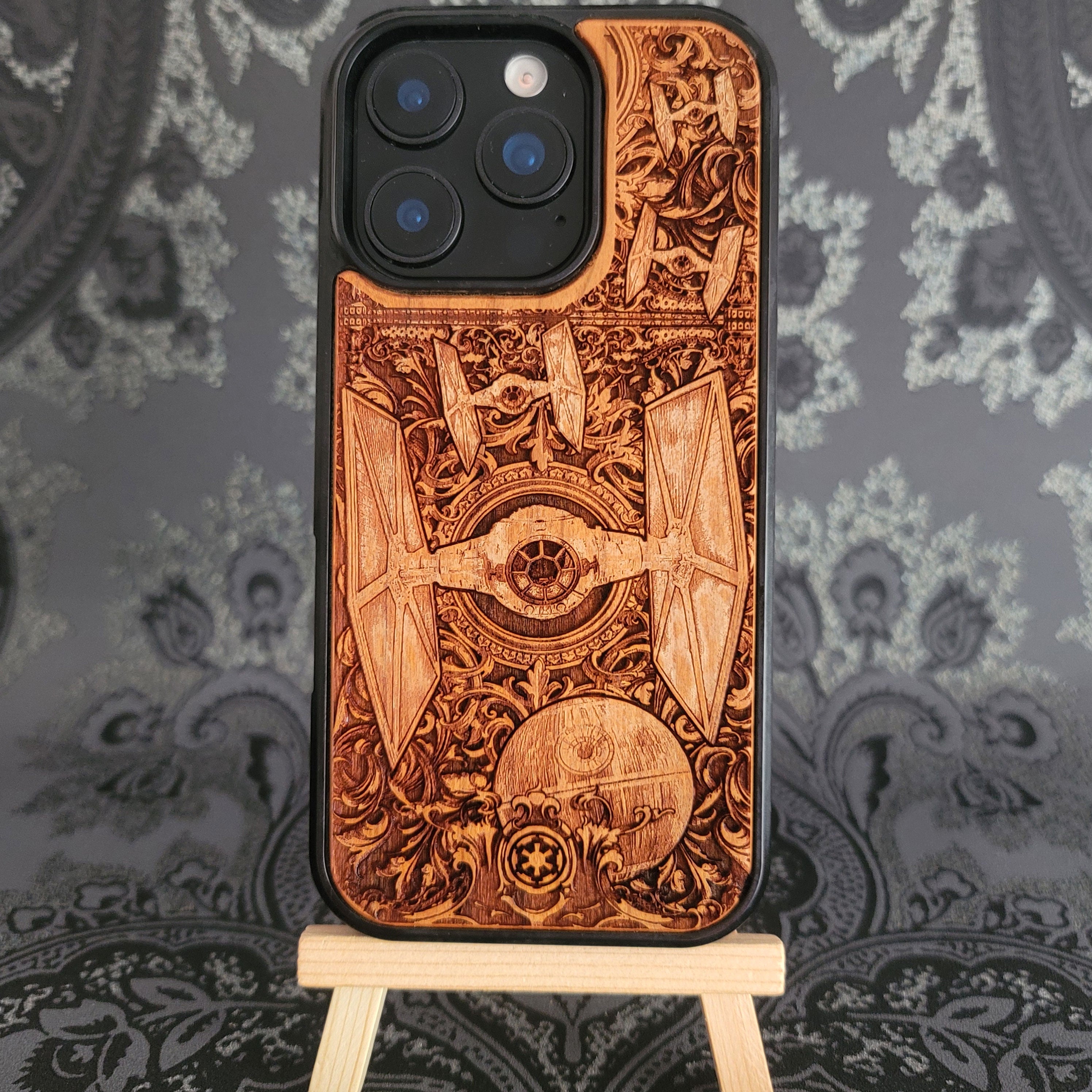 Star Wars wooden phone cases, laser engraved and hand painted