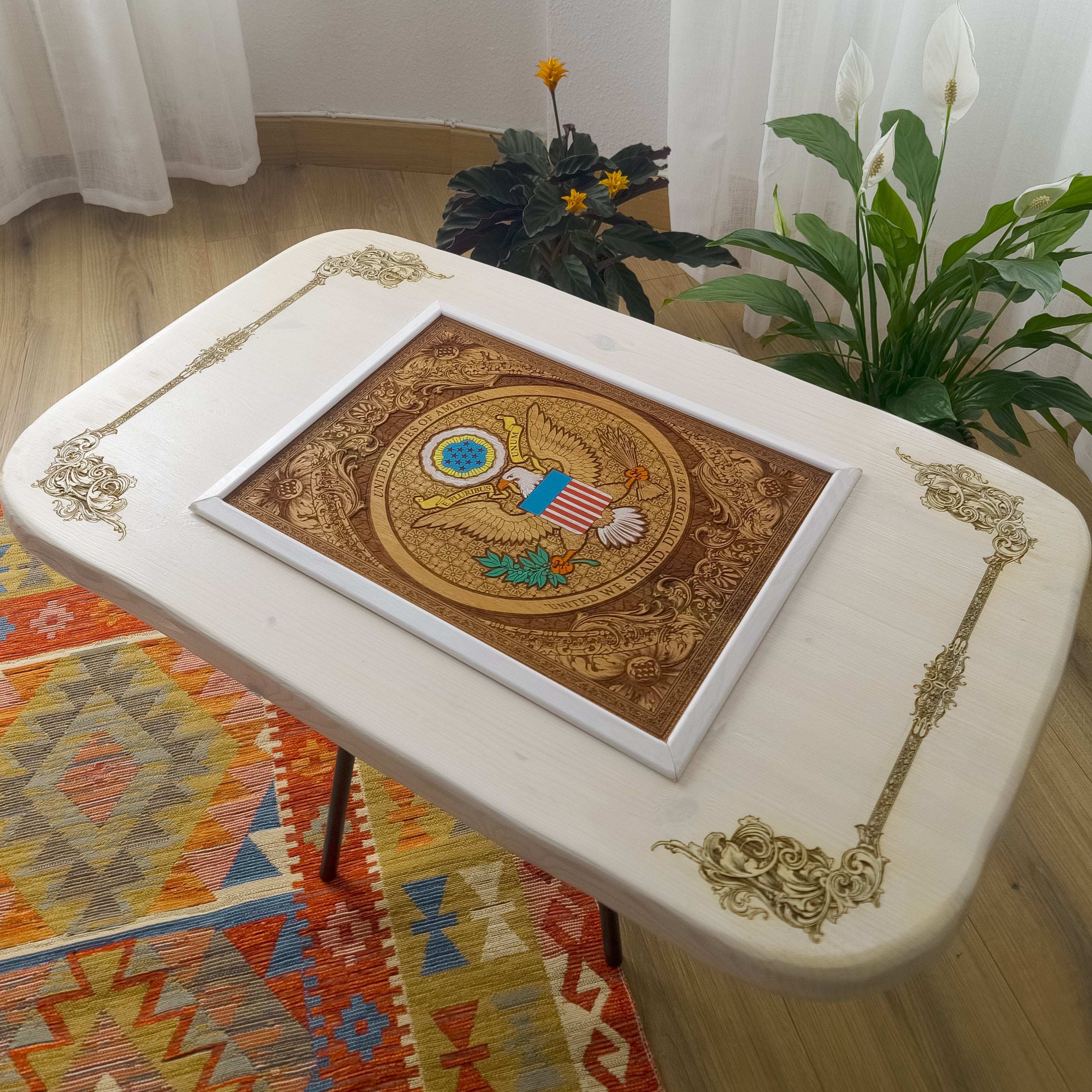 USA Great Seal Wood Coffee Table Top - White Stained