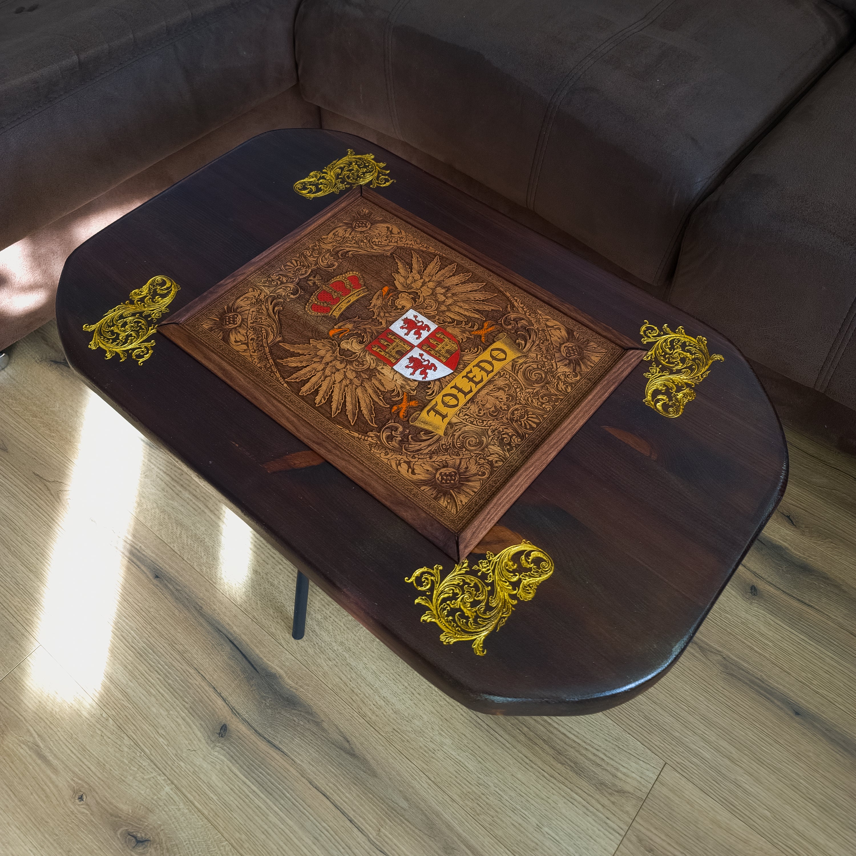 Family Crest Wood Coffee Table Top - Walnut Stained