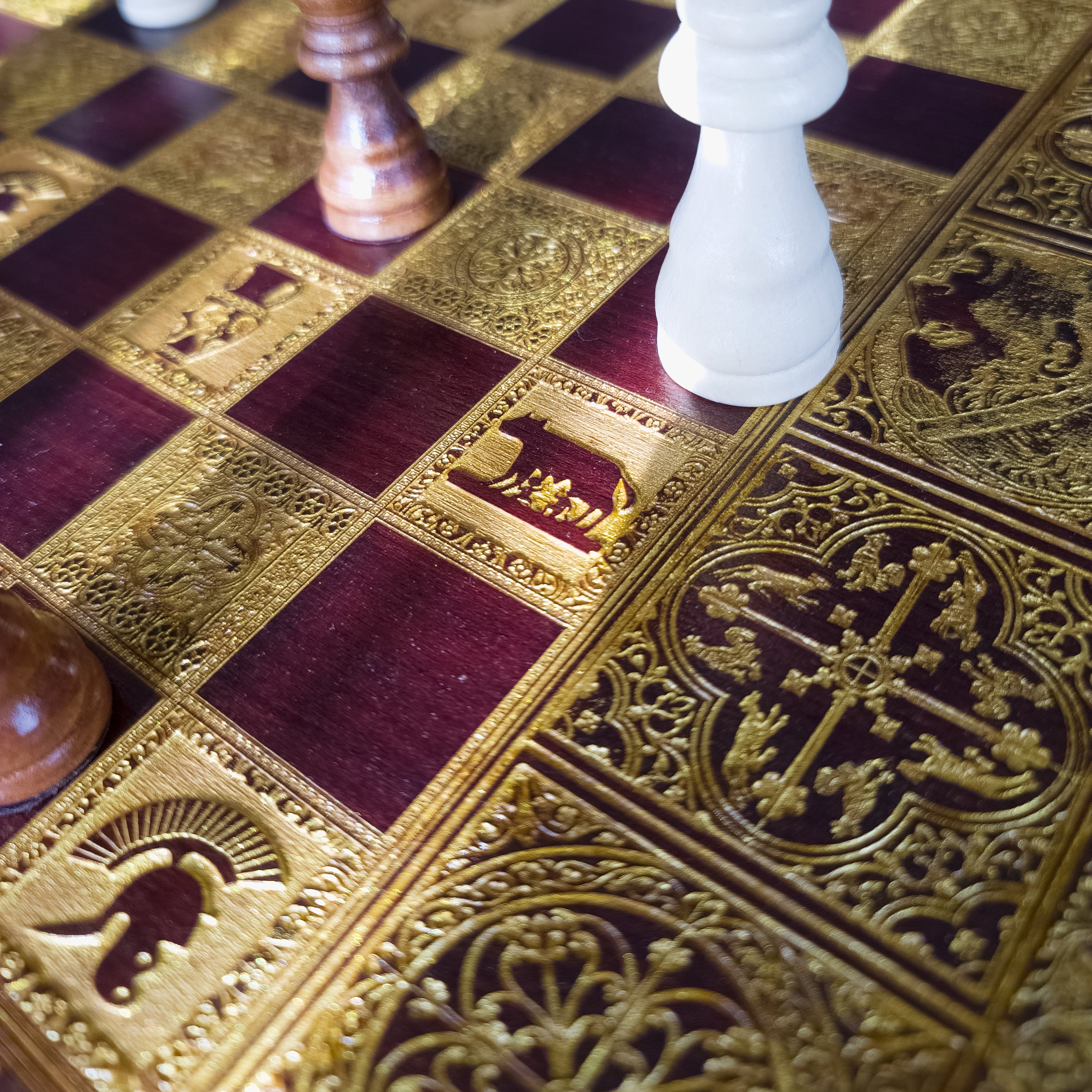 wood coffee table centrepiece for living room rustic decor with a chessboard laser engraved . side table furniture artisan hand made