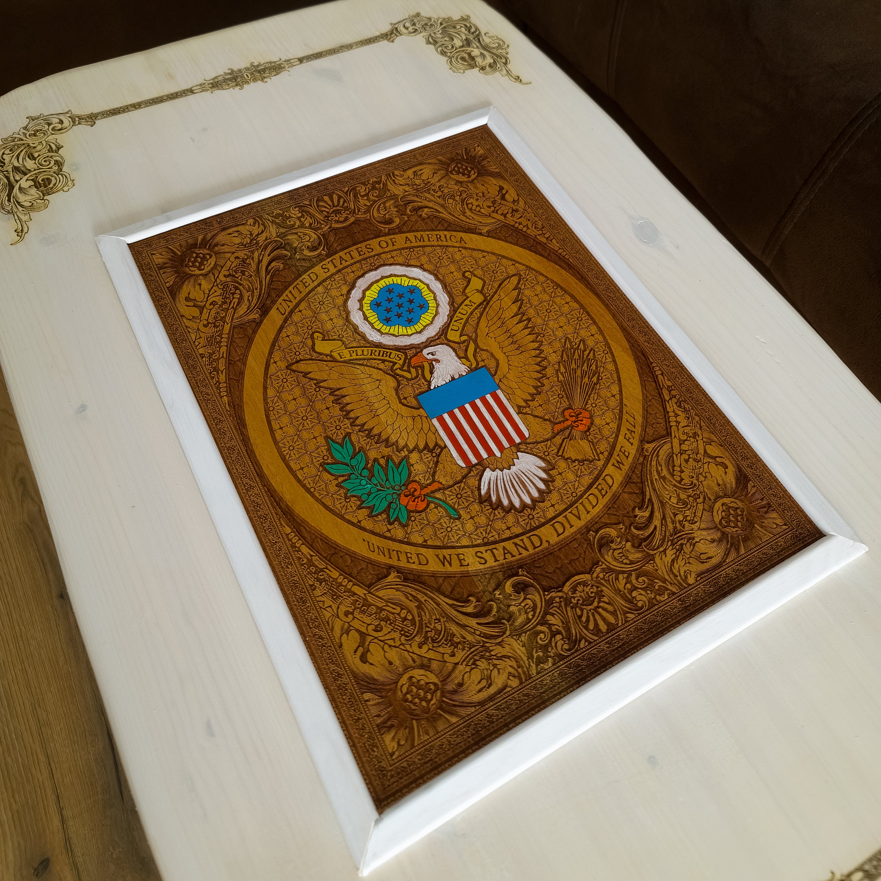 USA Great Seal Wood Coffee Table Top - White Stained
