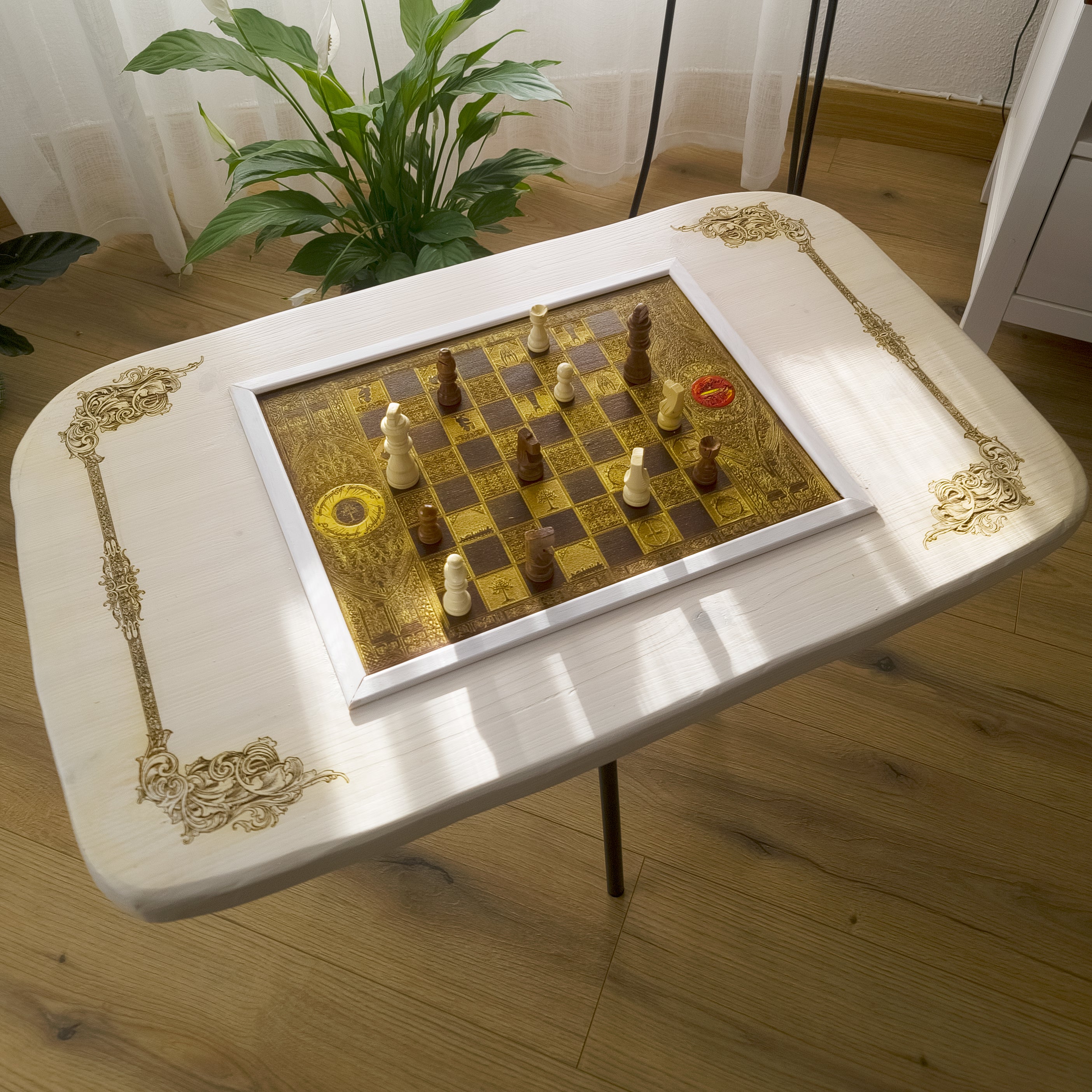 LOTR Wooden Chessboard Coffee Table Top - White/Walnut Stained