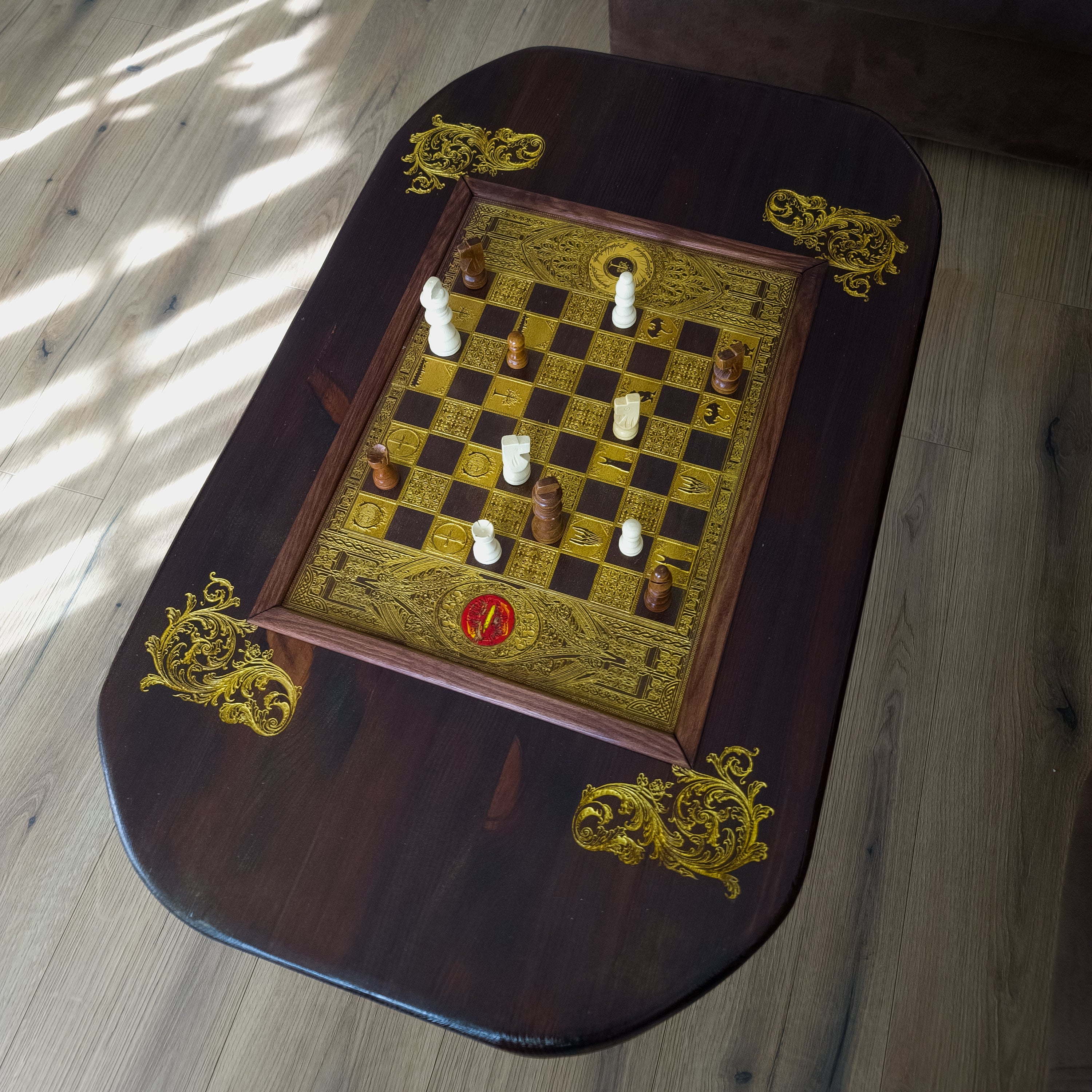LOTR Wood Chessboard Coffee Table Top - Walnut Stained
