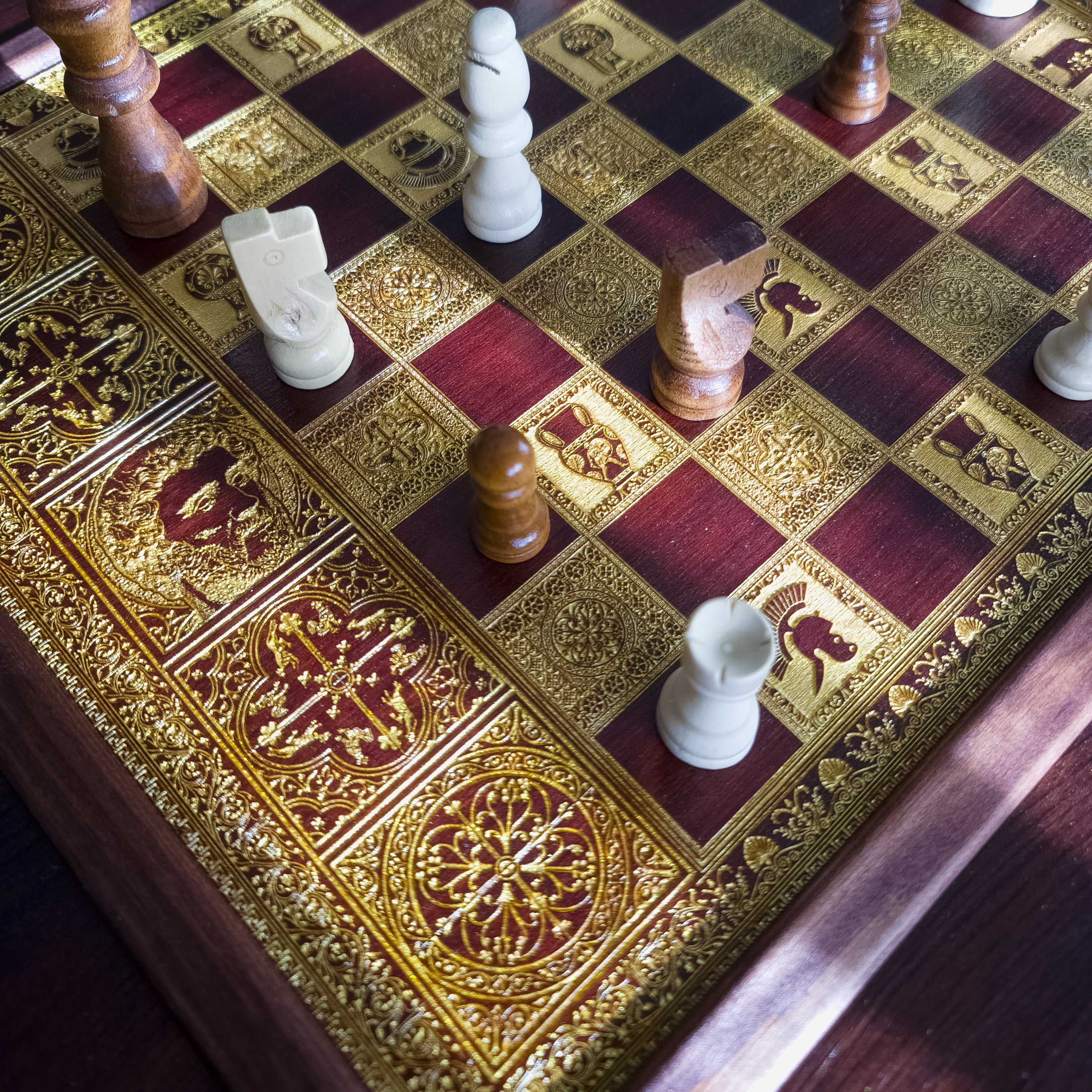 Roman Wood Chessboard Coffee Table Top - Walnut Stained