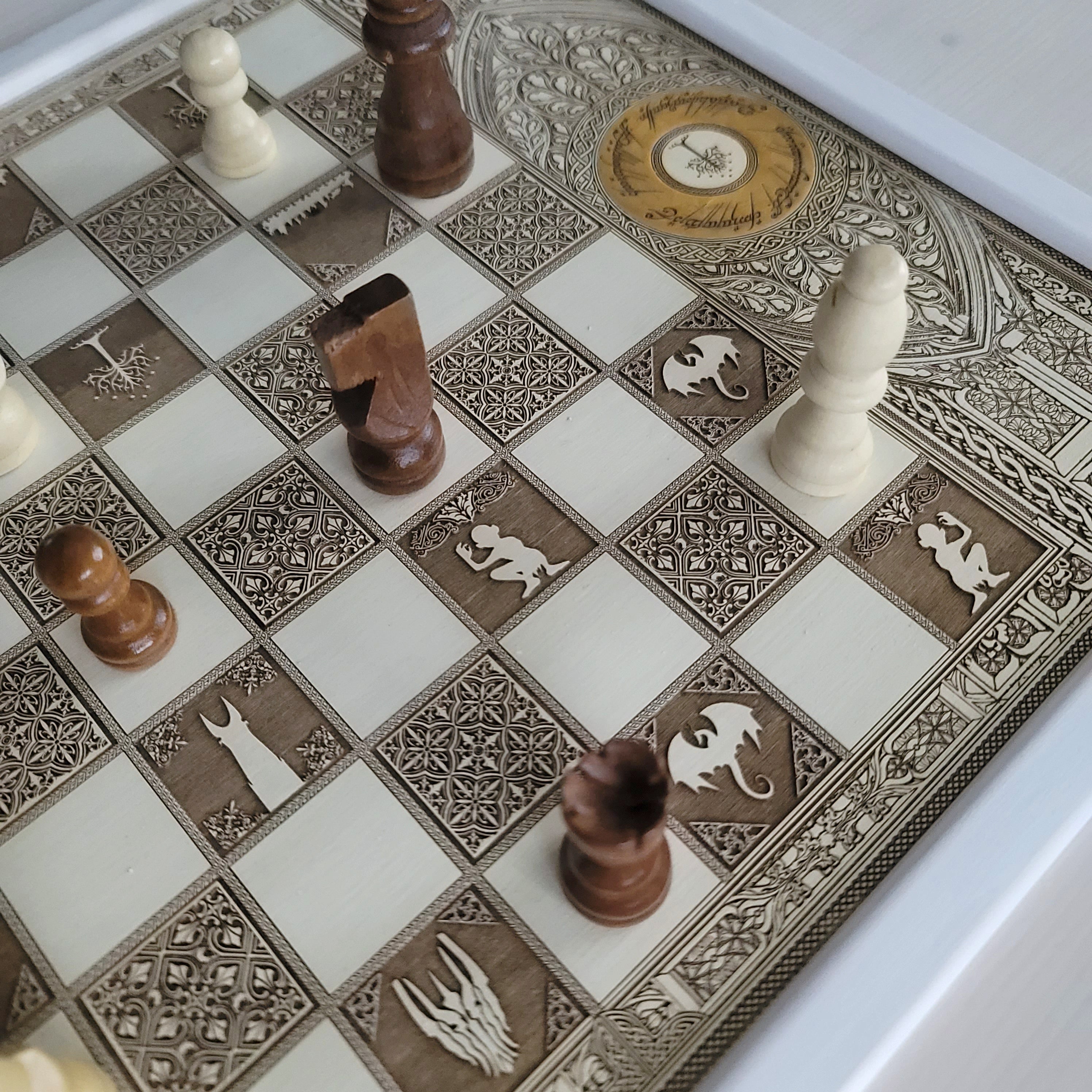 LOTR Wooden Chessboard Coffee Table Top - White Stained