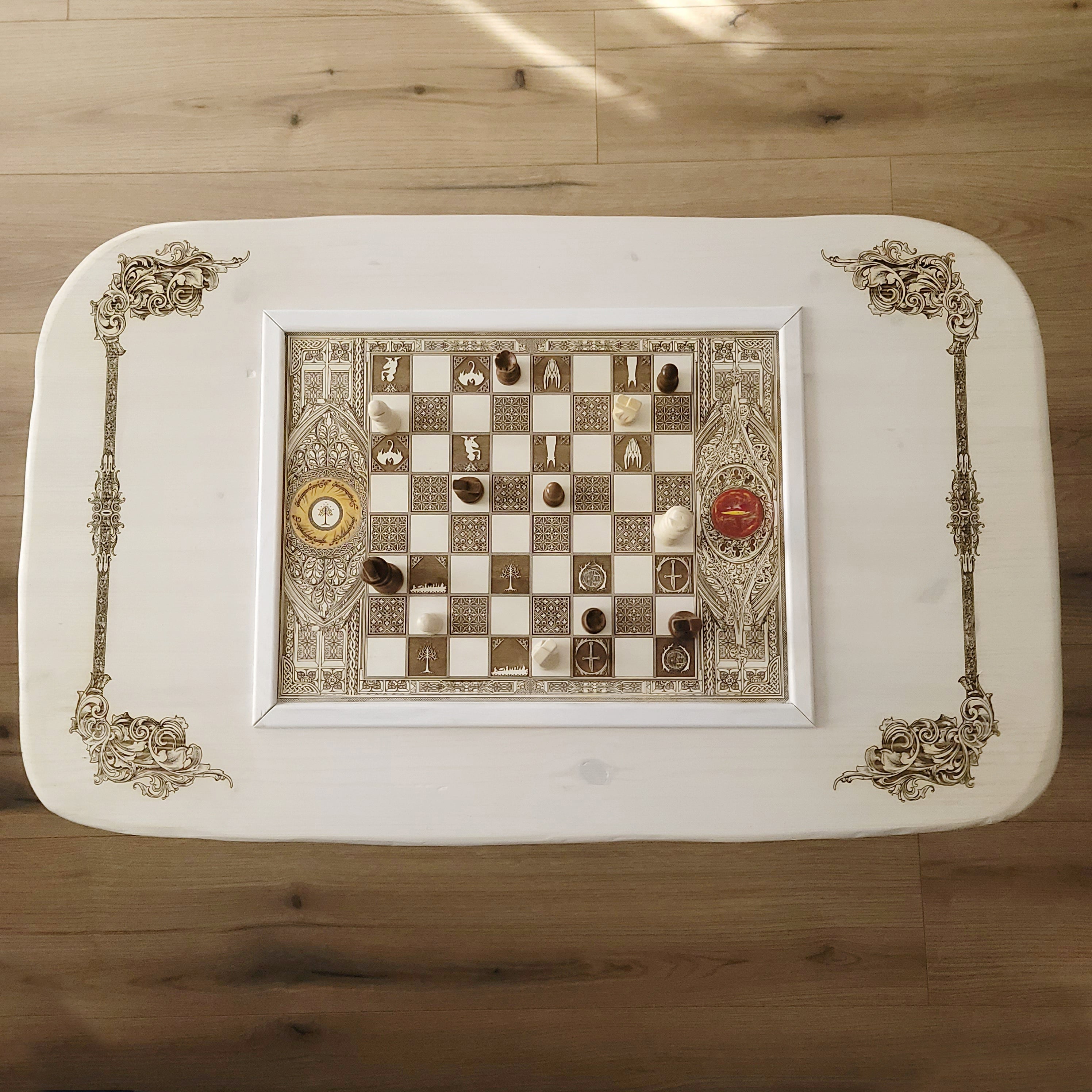 LOTR Wooden Chessboard Coffee Table Top - White Stained