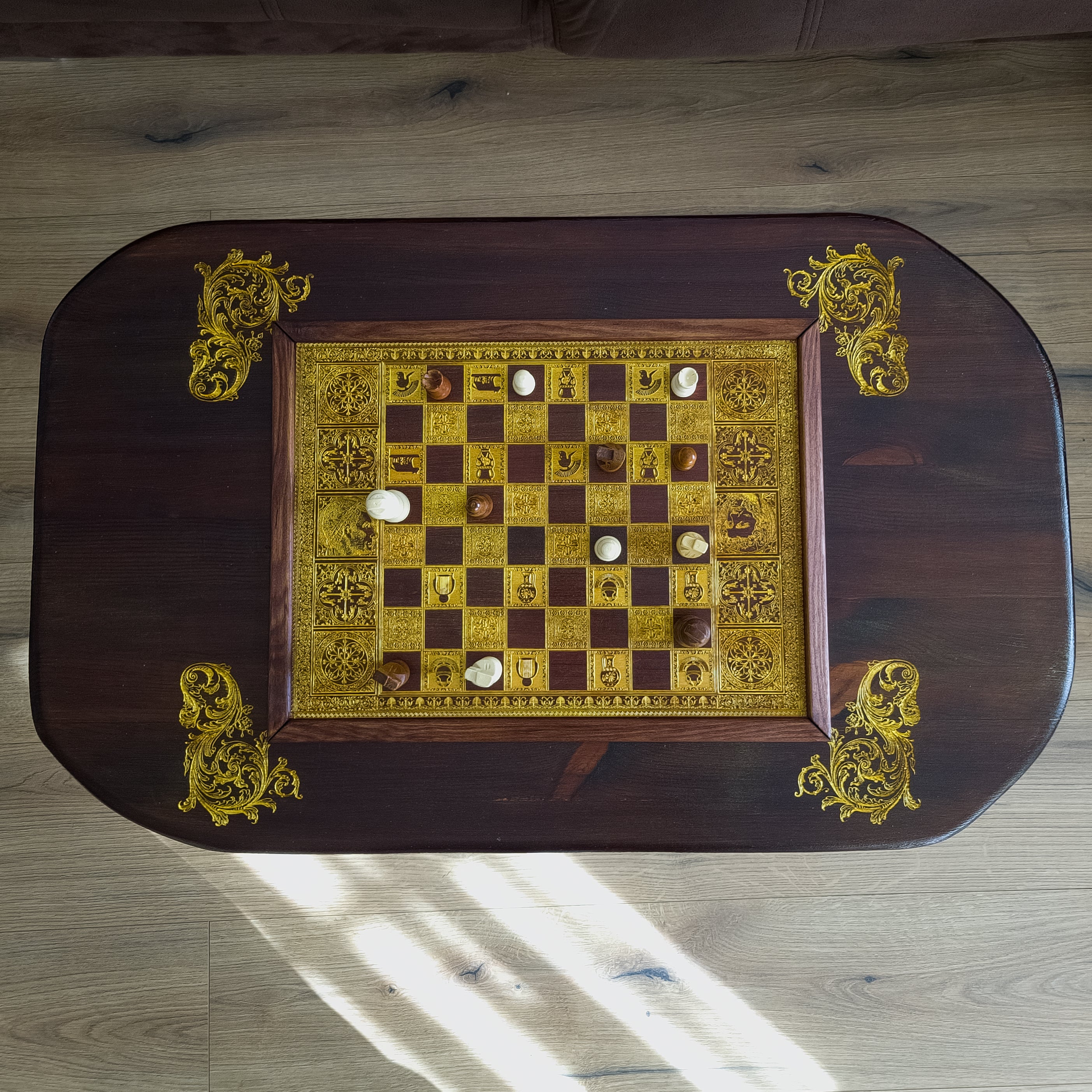 Roman Wood Chessboard Coffee Table Top - Walnut Stained