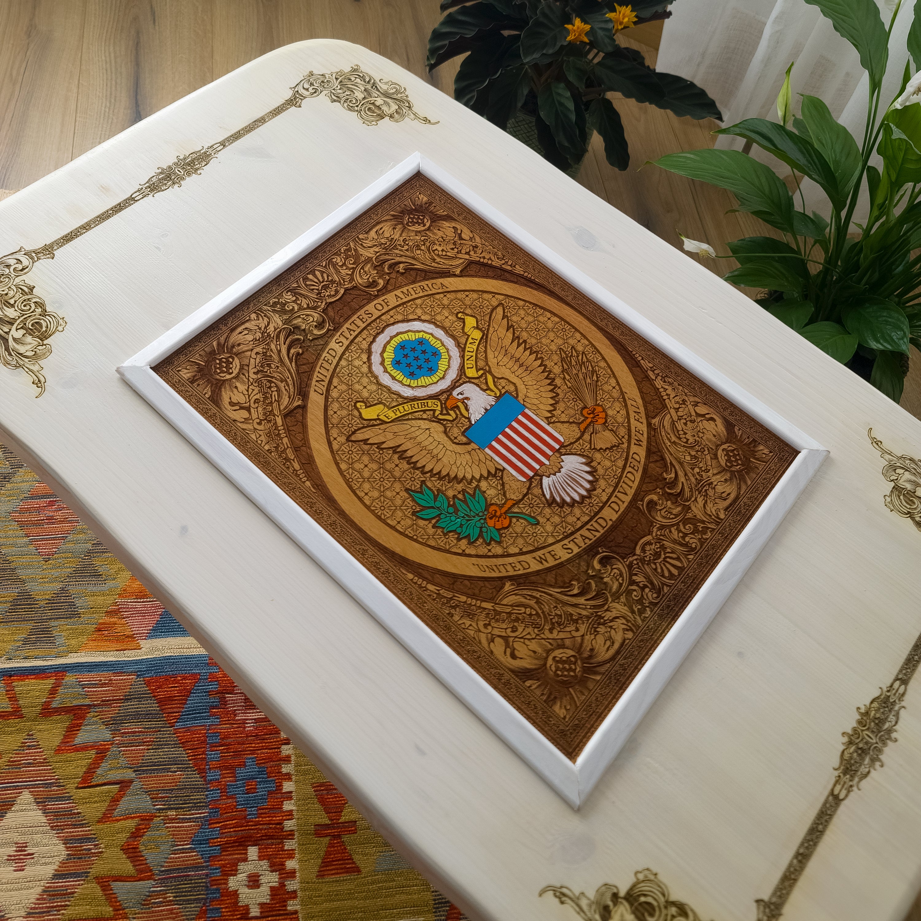 USA Great Seal Wood Coffee Table Top - White Stained