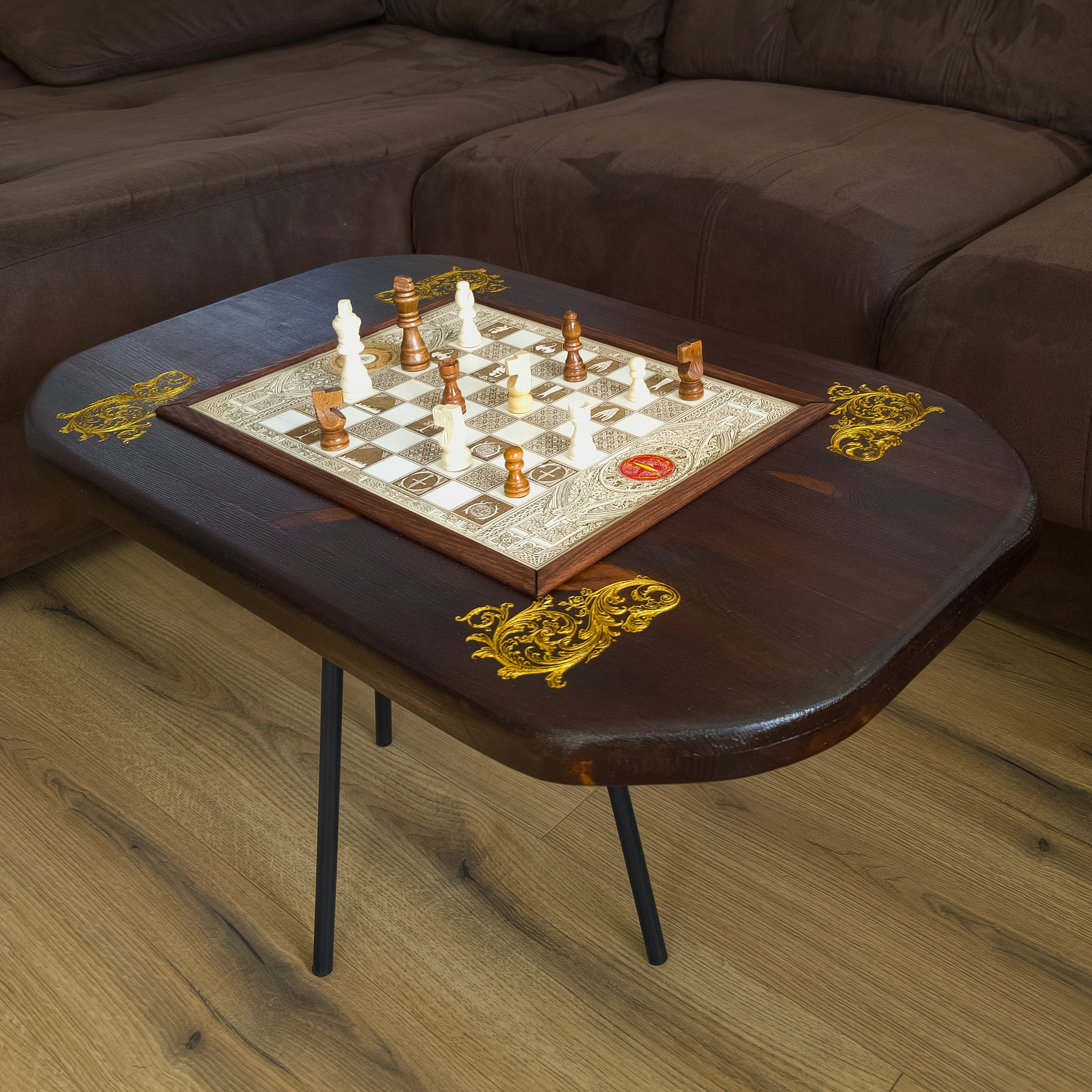 LOTR Wood Chessboard Coffee Table Top - Walnut / White Stained