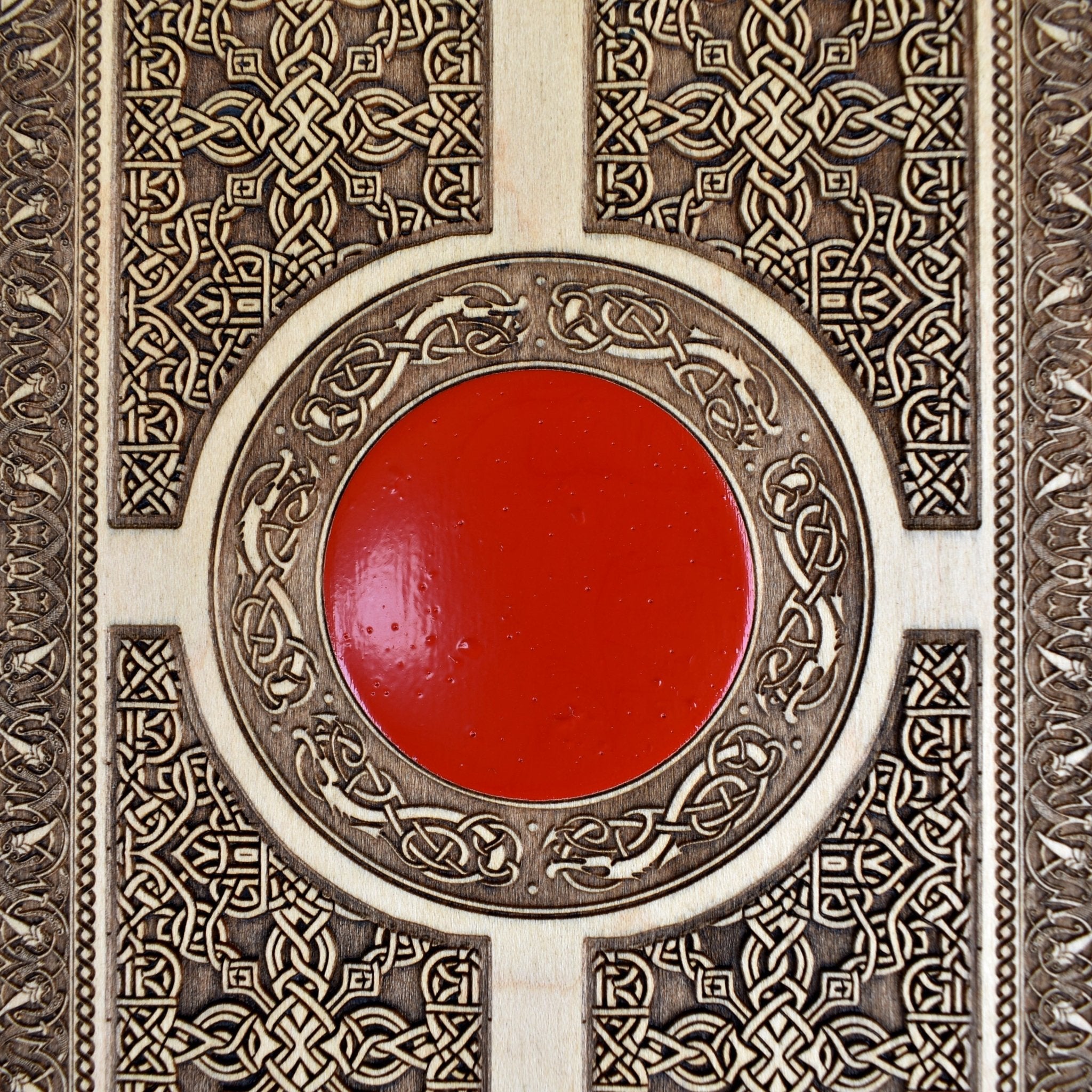 Unique Celtic wooden artwork with optional symbol engraving in the center