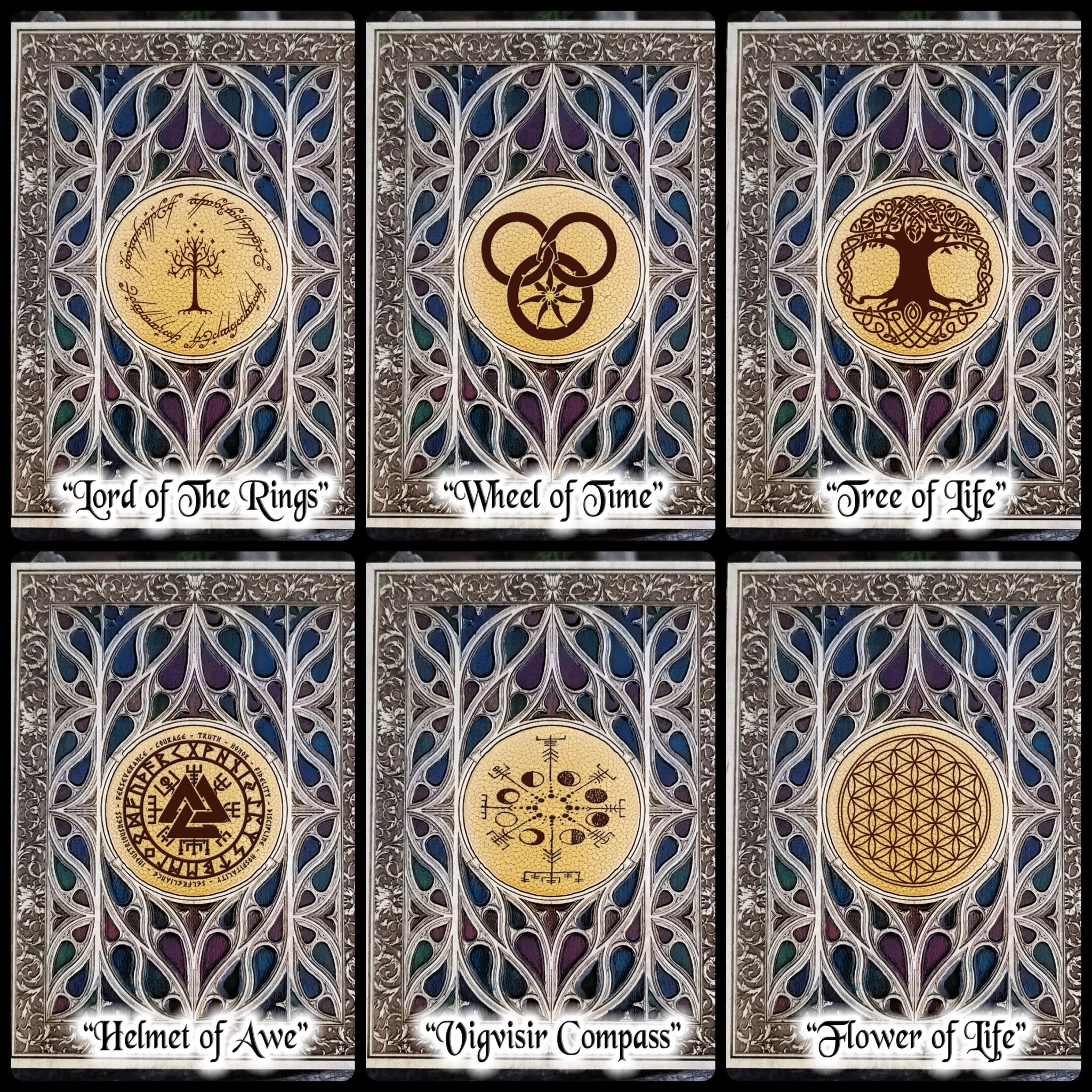 Medieval-inspired wooden wall decor with personalized fantasy symbol.