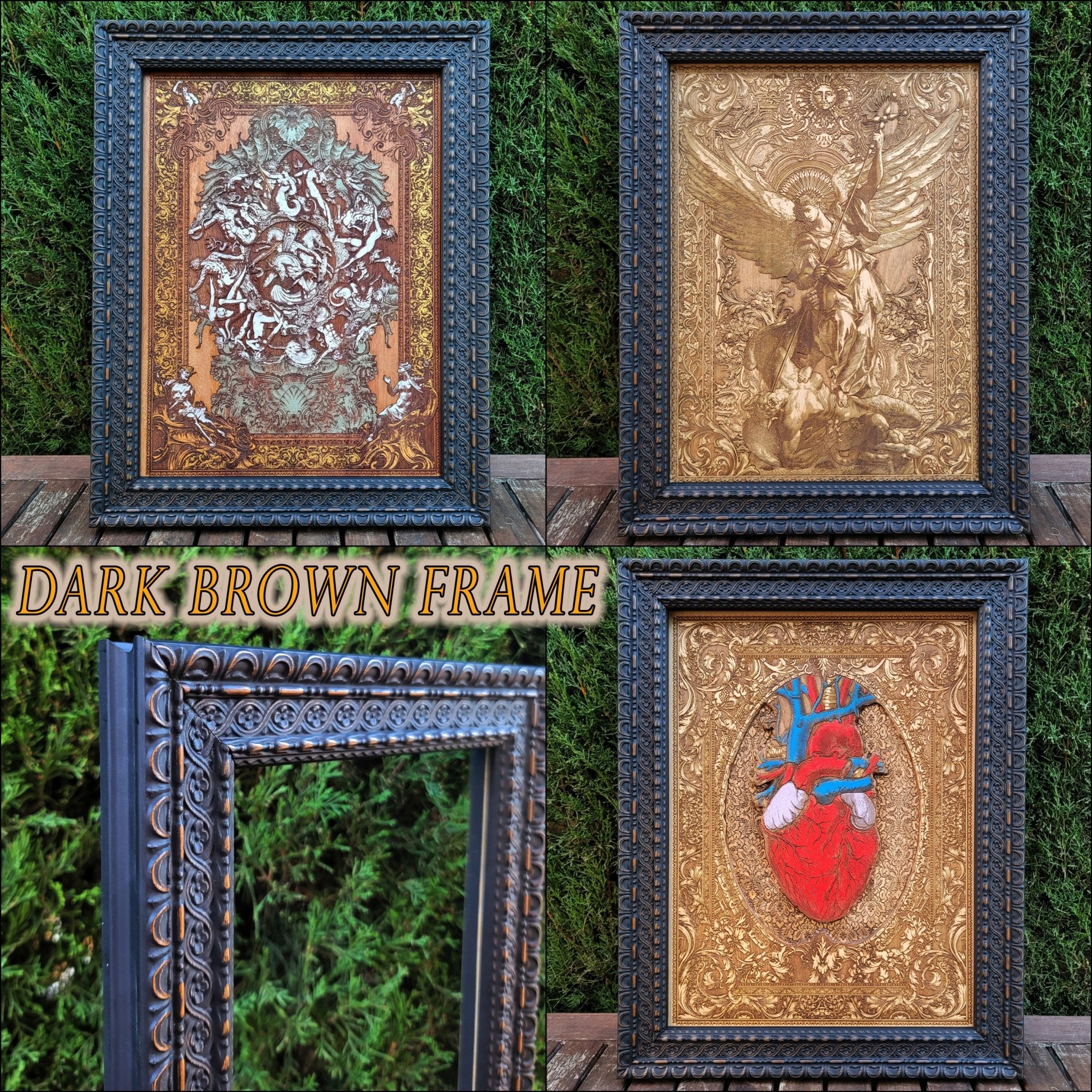 Custom Coat of arms / Family Crest - Cedar Wood – gothic art, engraved wood, dark fantasy, skeleton design, artisan crafted