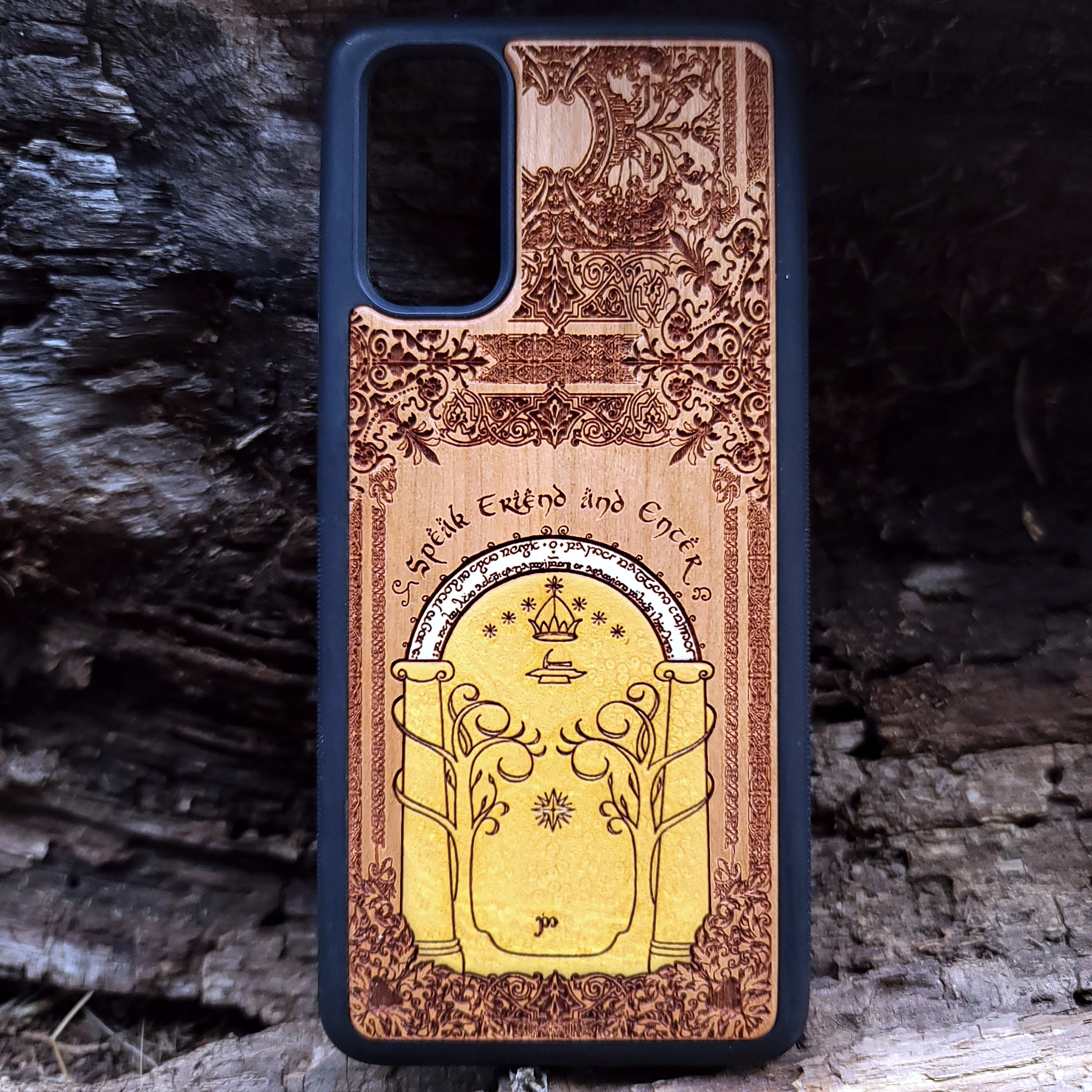 Wood Phone Case - Custom Symbol Design XI - Golden Hand Painted