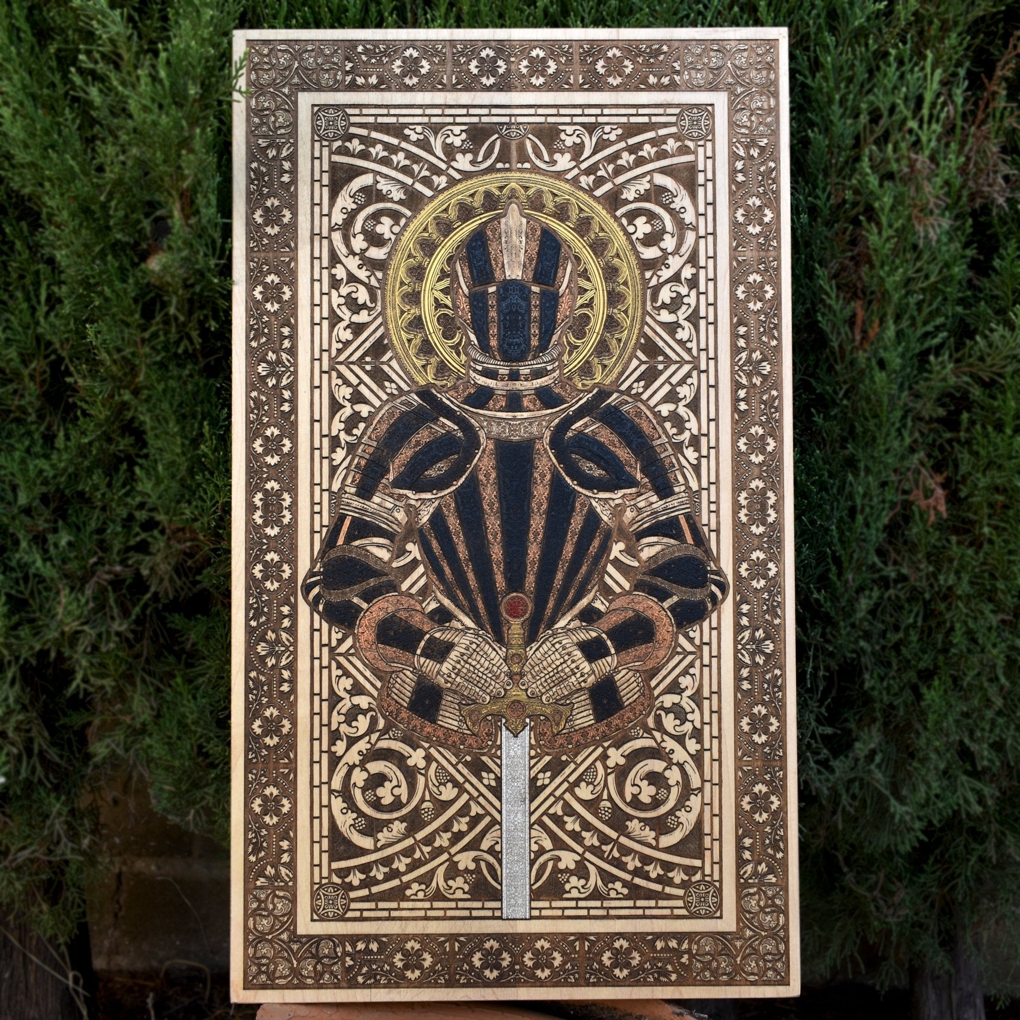 Handcrafted medieval skull cross wall art - gothic wooden decor