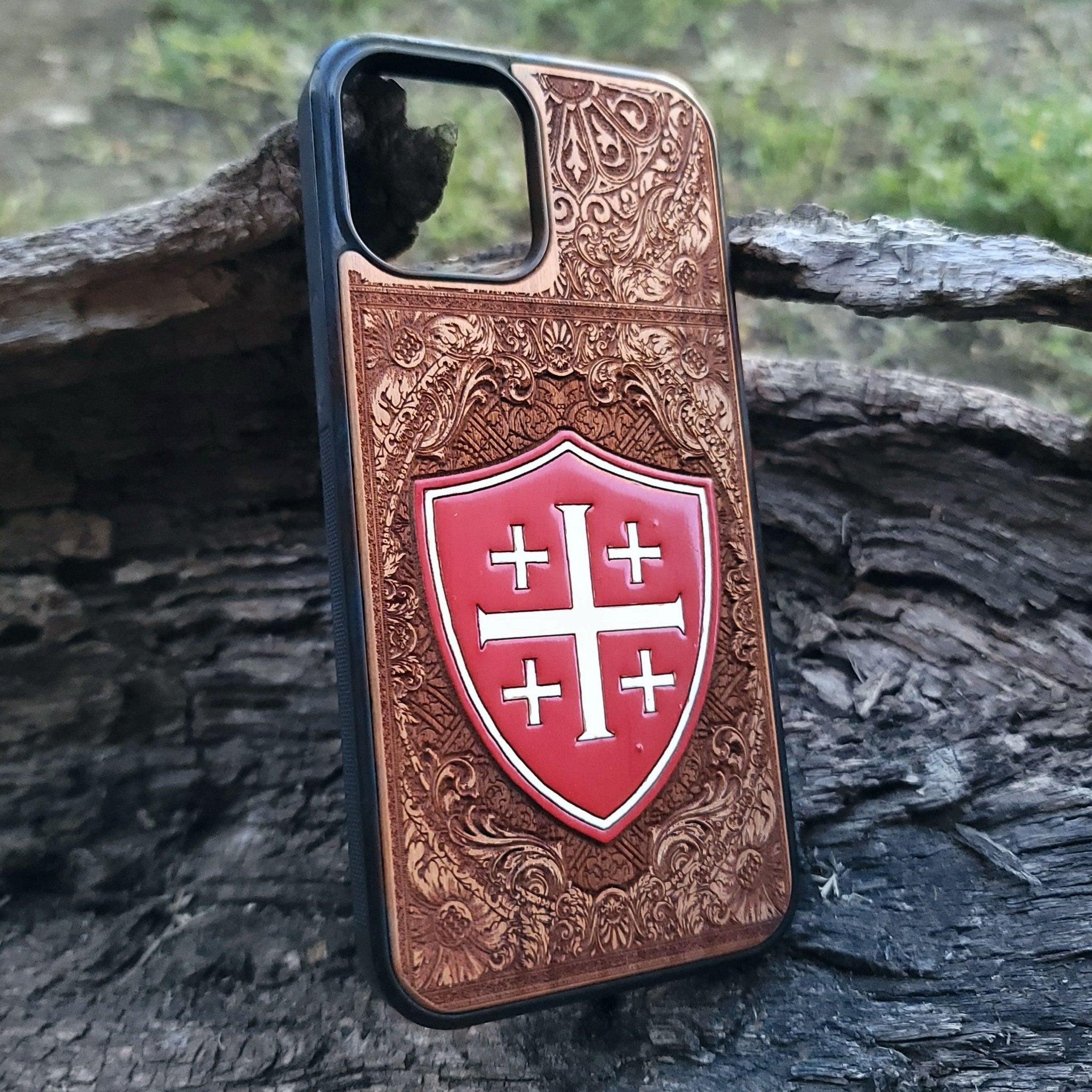 Religious wood phone case with painted cross Galaxy S24