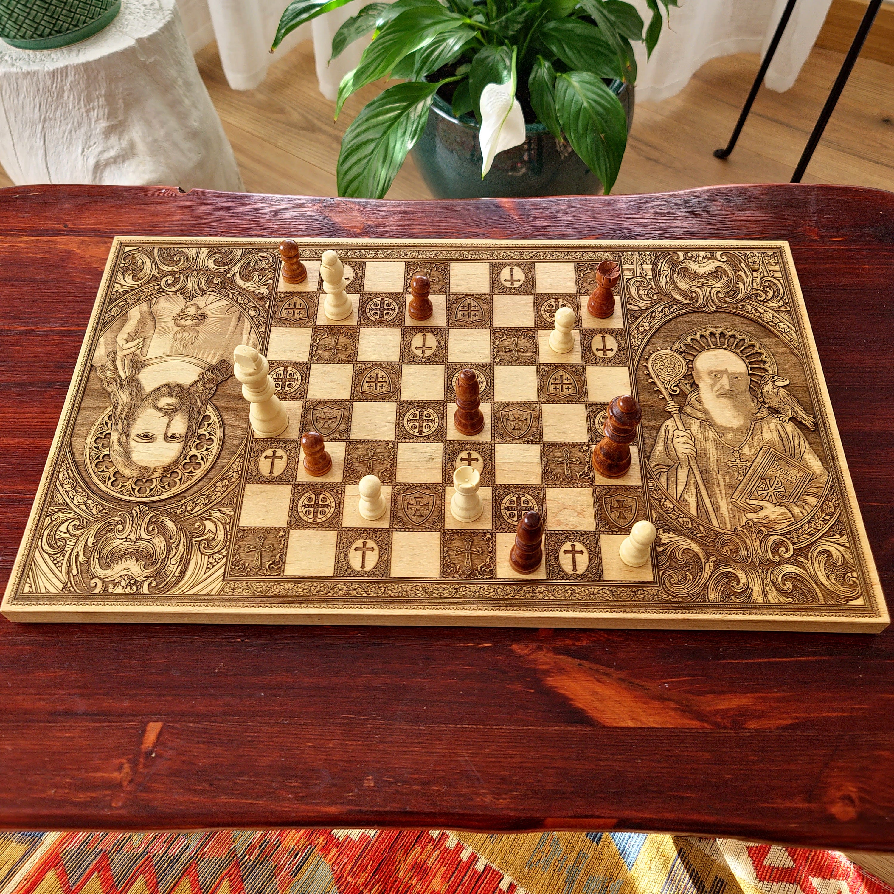 Jesus Christ & St Benedict Chess Board