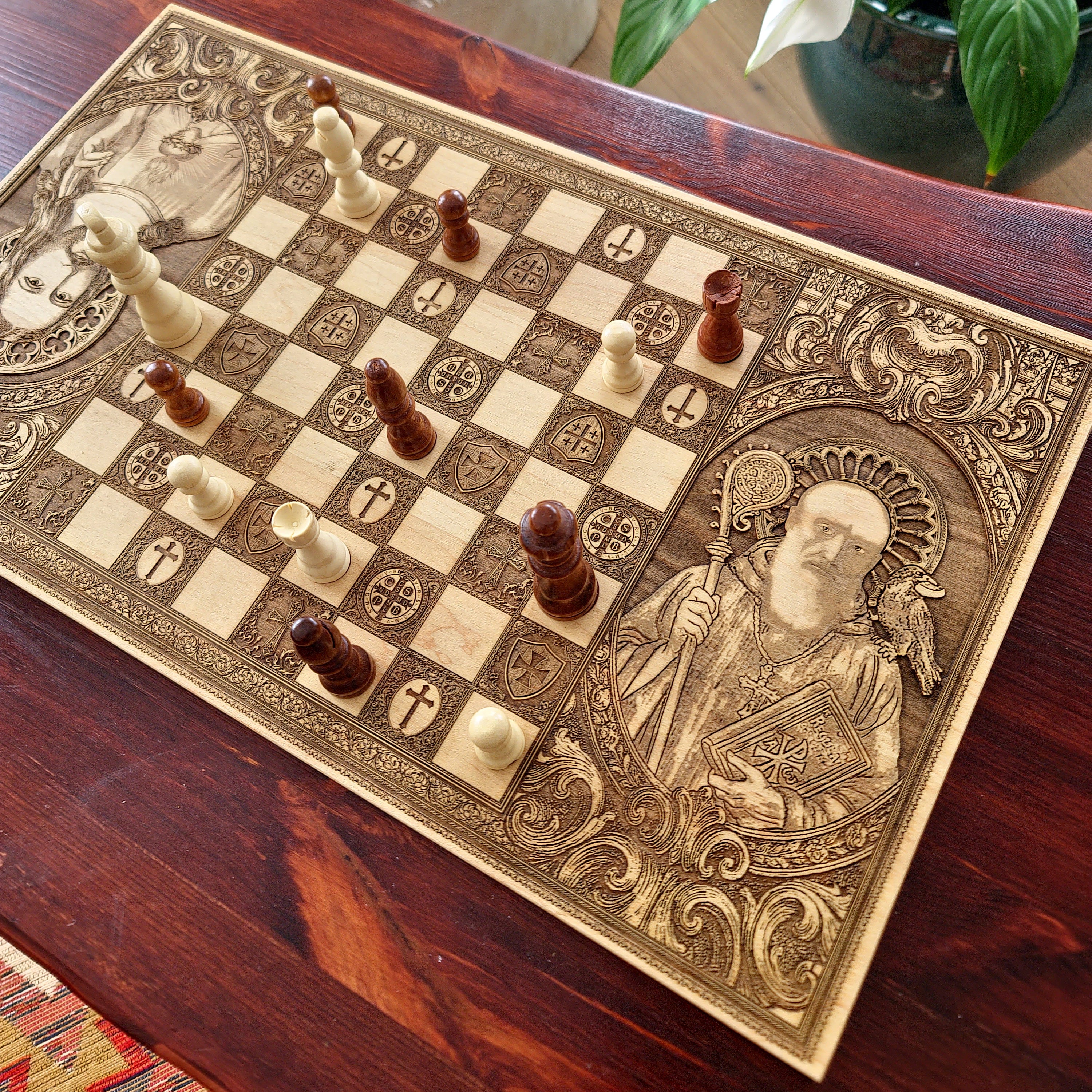 Jesus Christ & St Benedict Chess Board