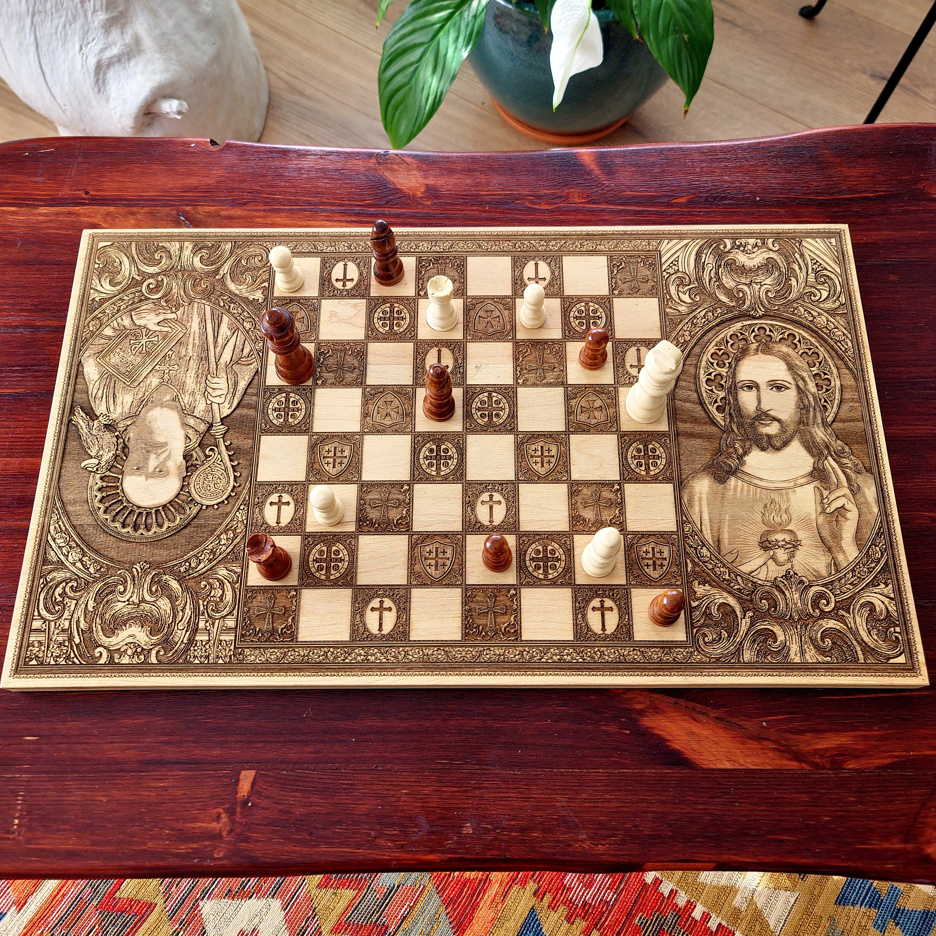 Jesus Christ & St Benedict Chess Board