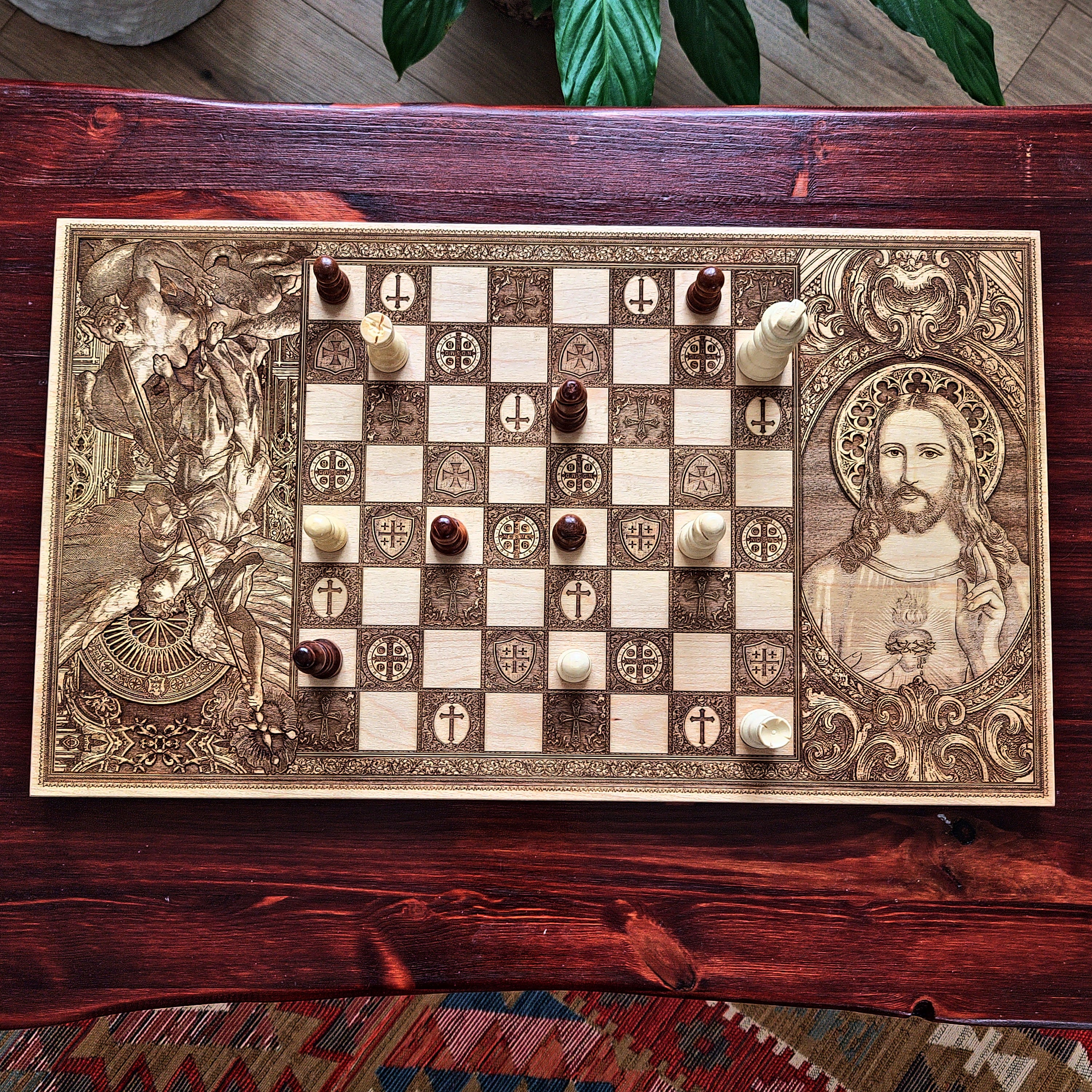 Jesus Christ & St Michael Chess Board