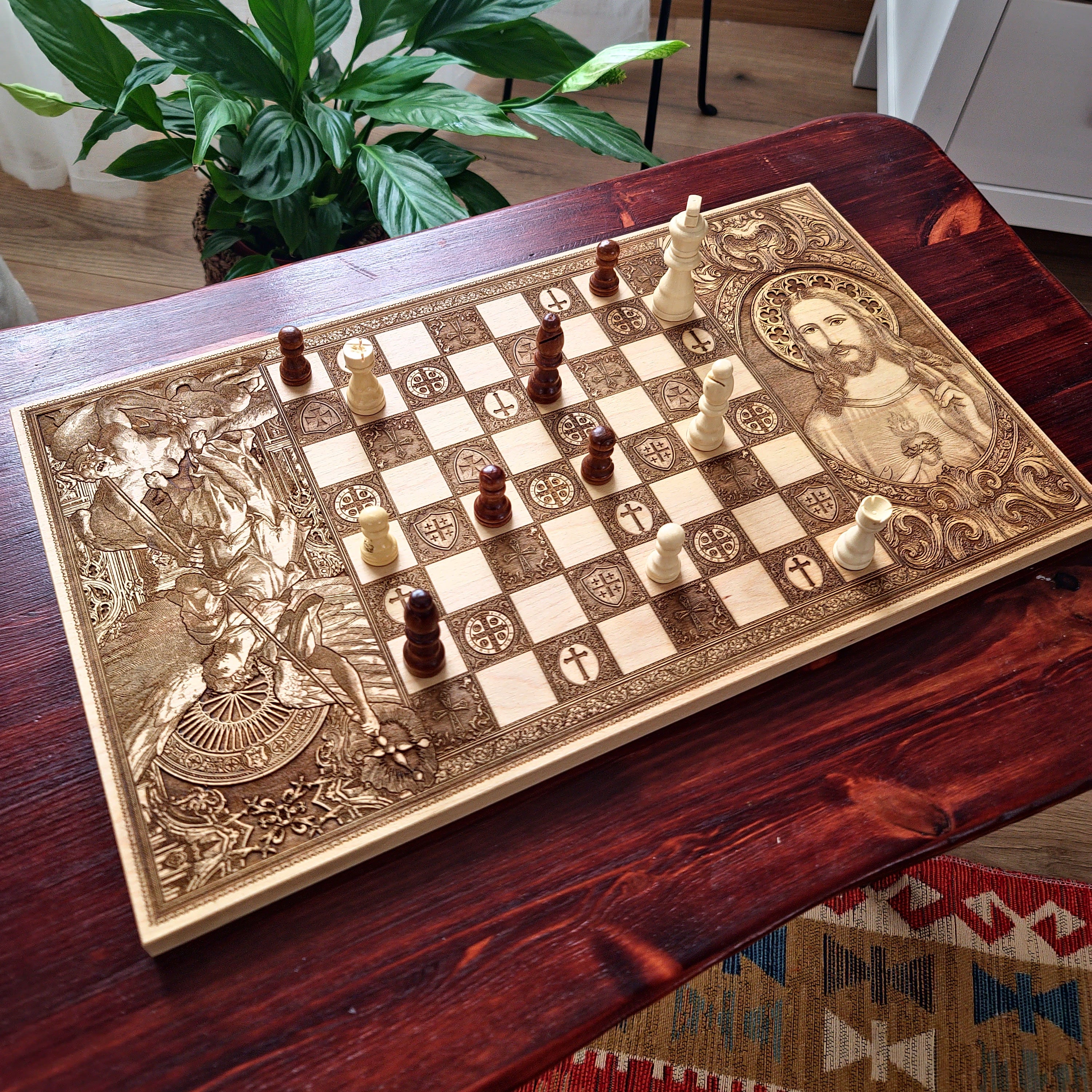 Jesus Christ & St Michael Chess Board