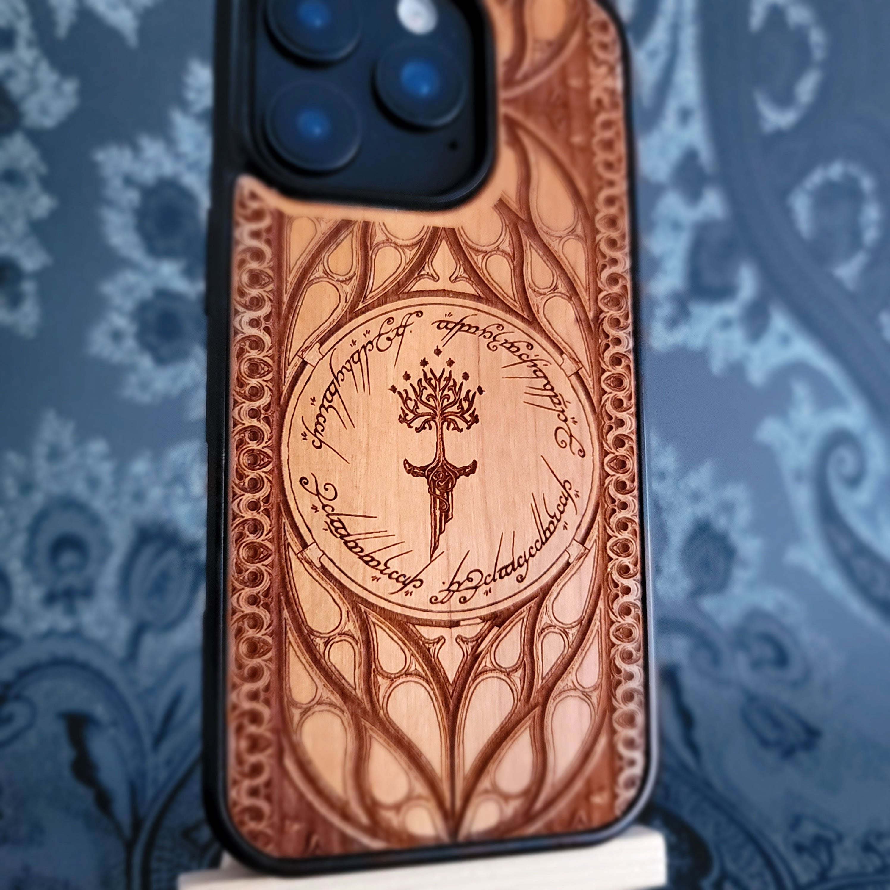 LOTR sword wood phone case laser engraved for iPhone and galaxy