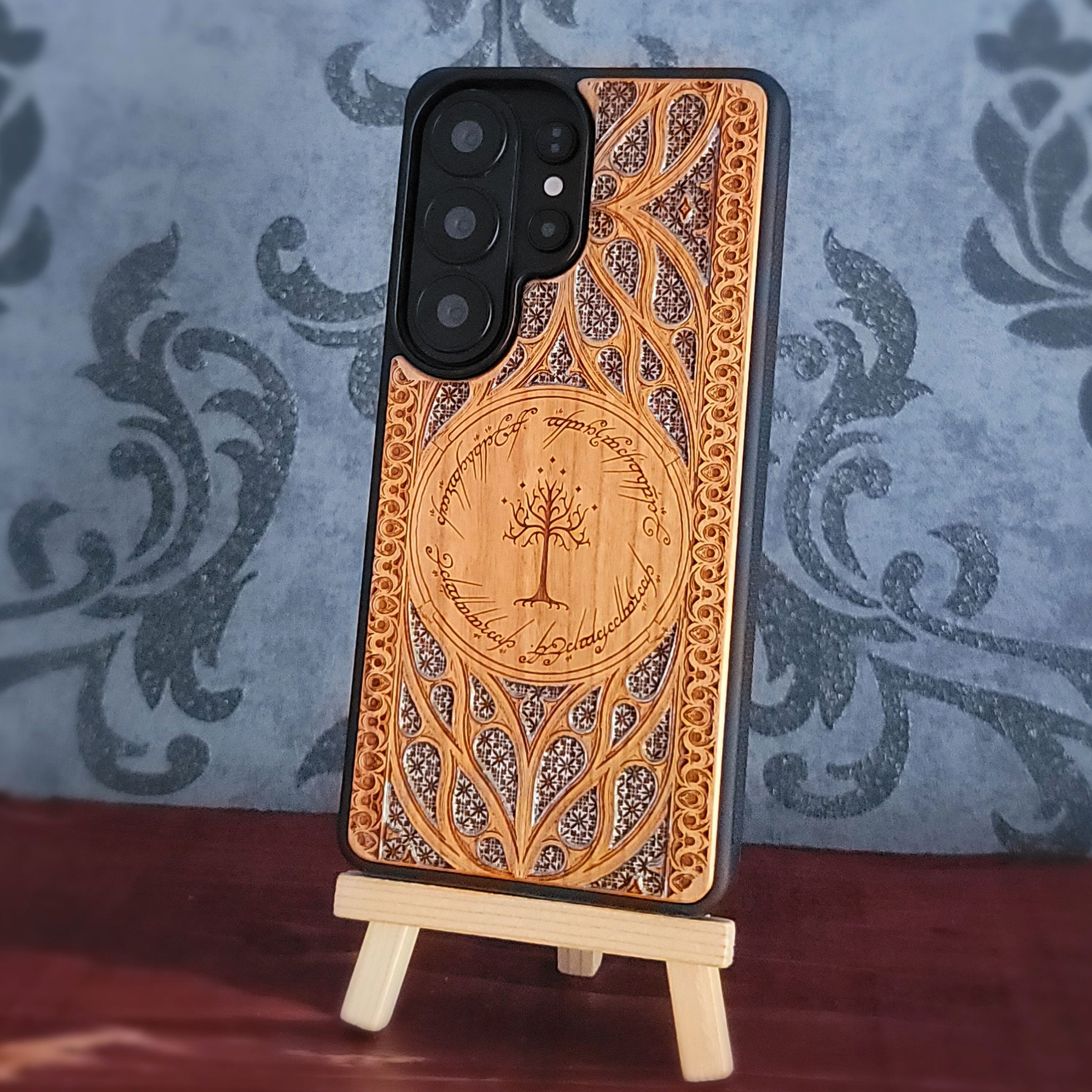 LOTR Wood Phone Case - Silver Hand Painted
