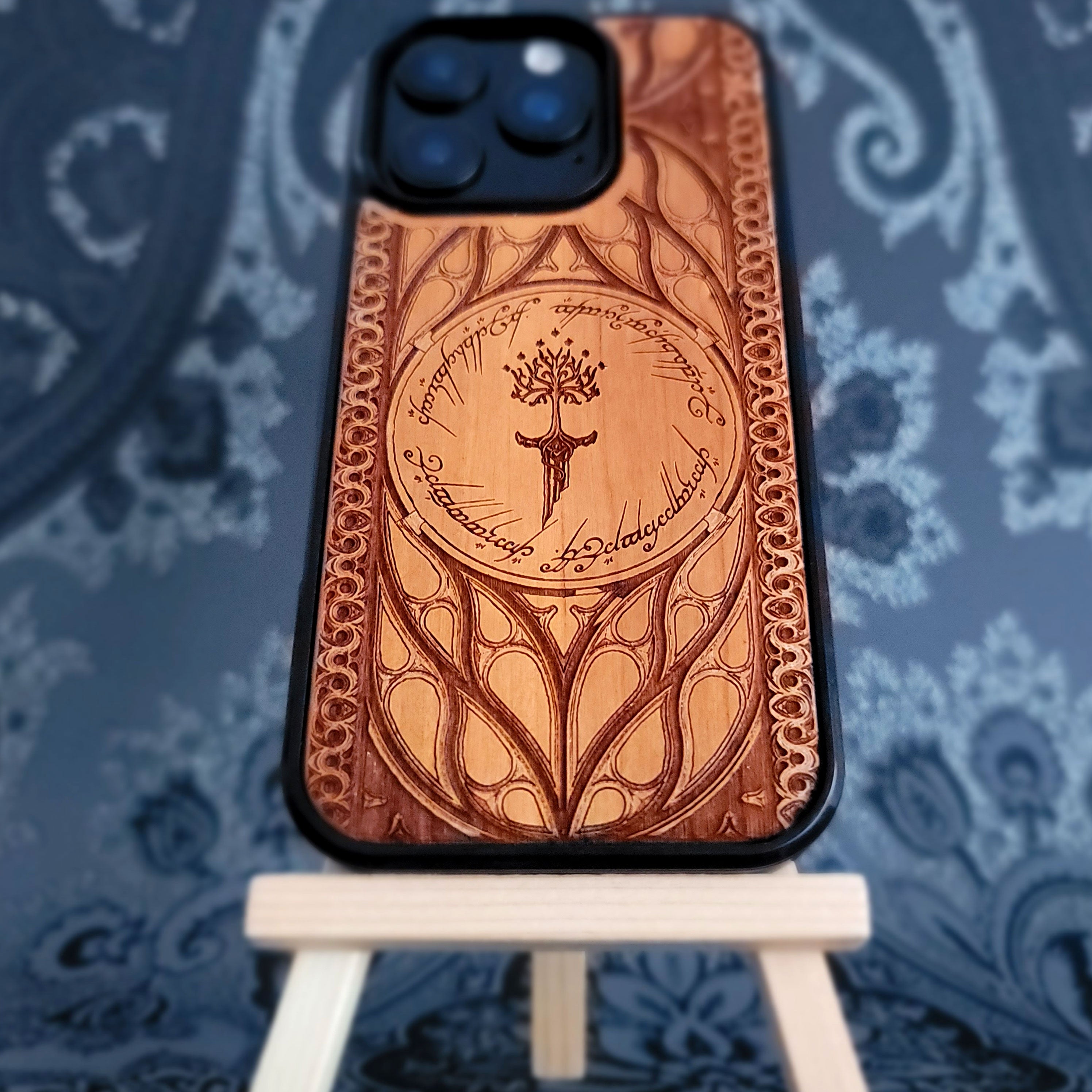 LOTR sword wood phone case laser engraved for iPhone and galaxy