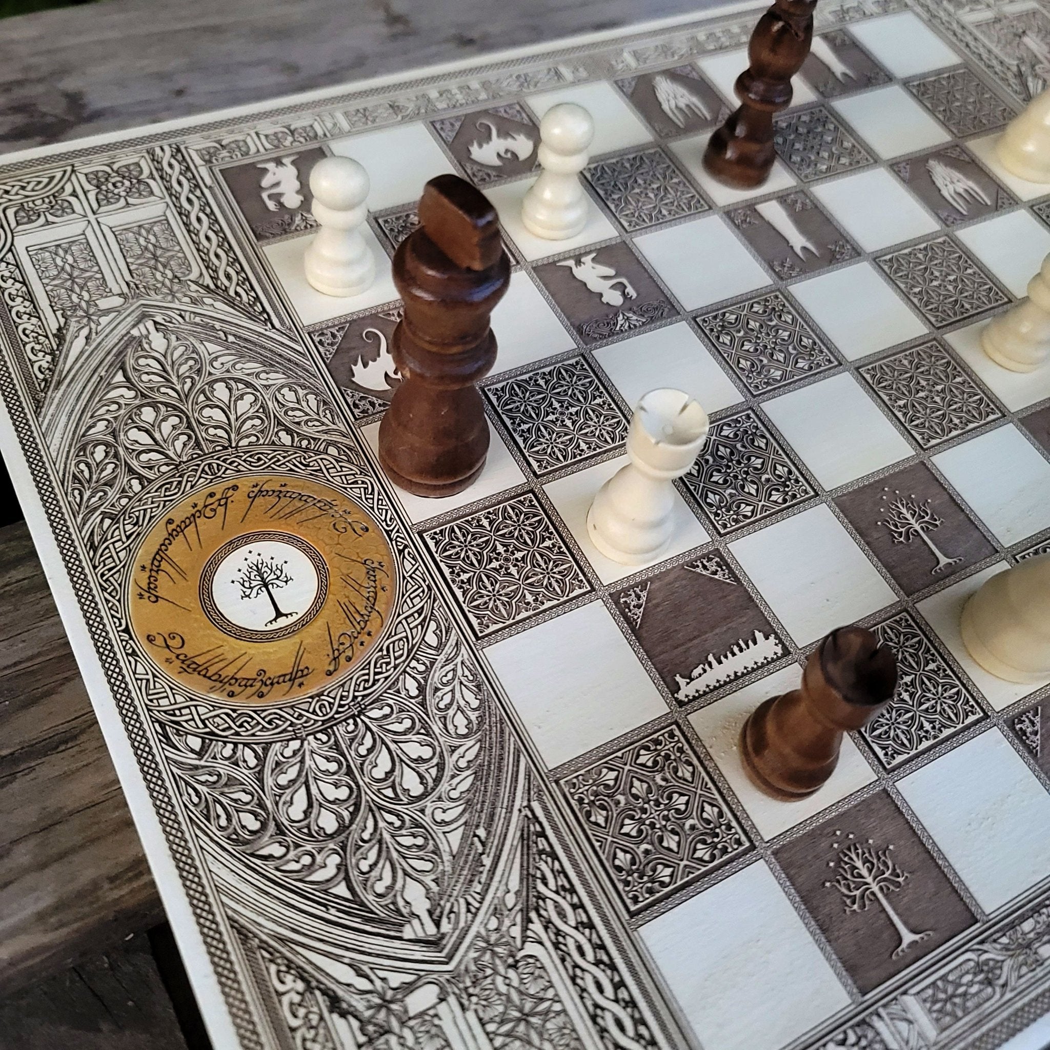LOTR Chess Board - White & Brown - A3 Large Size