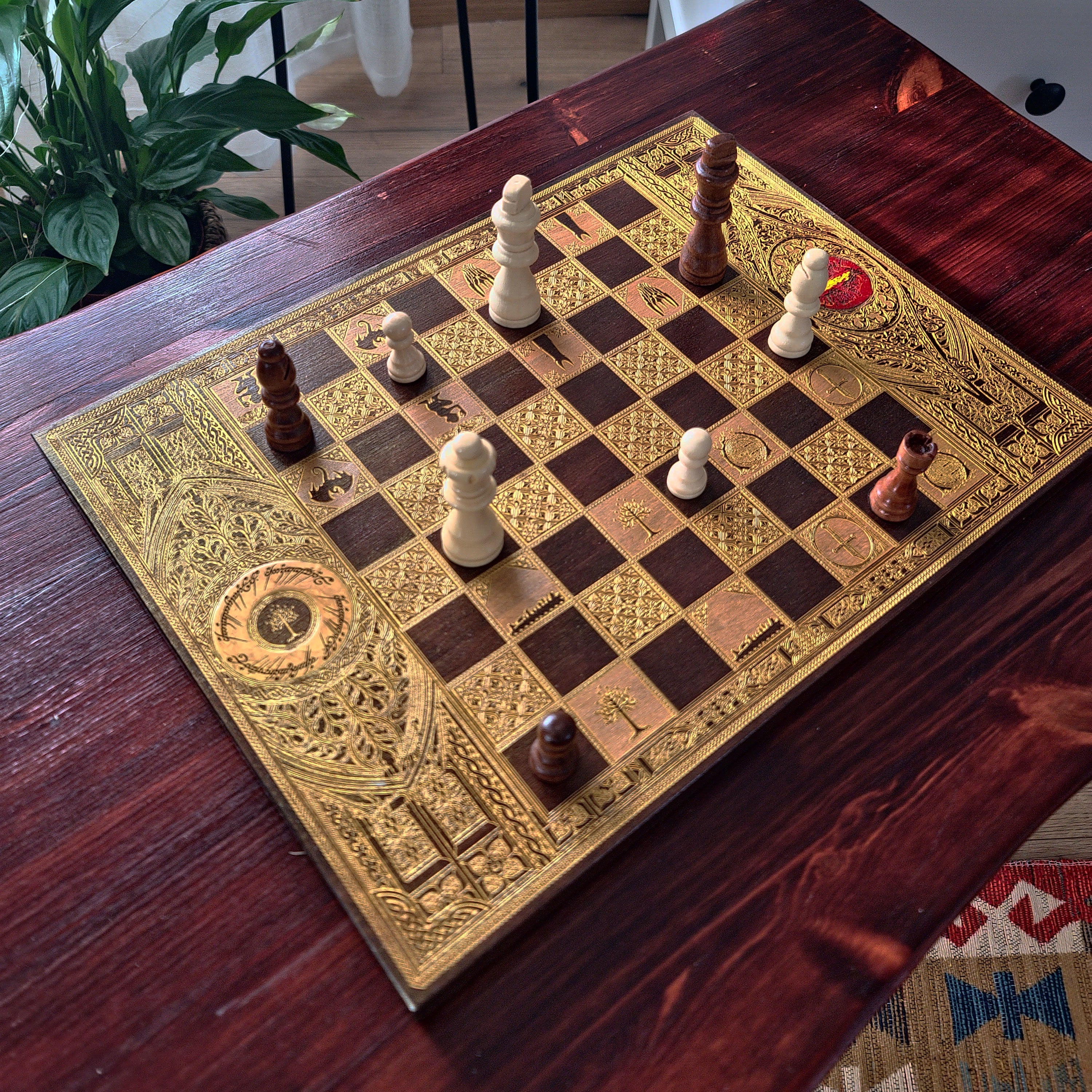Fantasy Movie Chess Board - Walnut & Gold - A3 Large Size