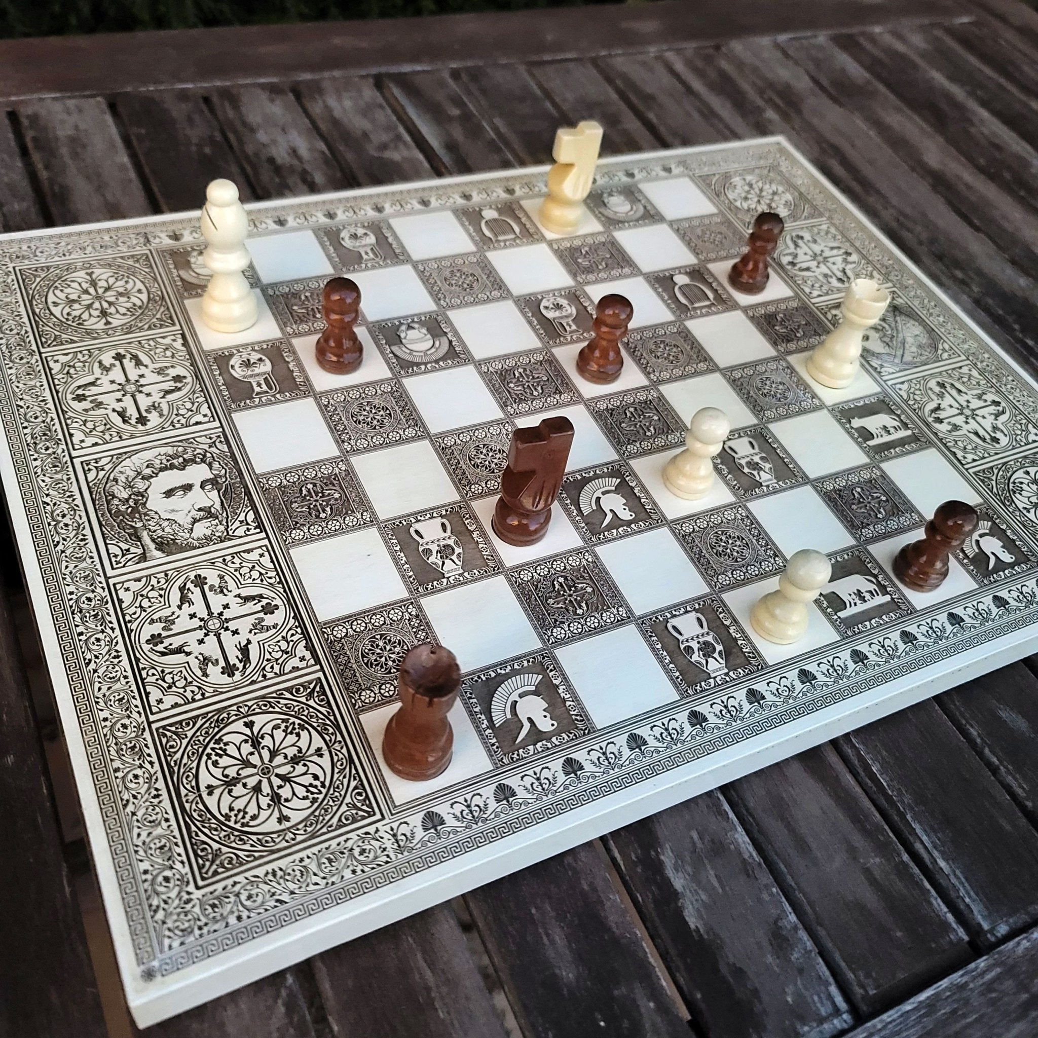 Roman Chess Board - White & Brown - A3 Large Size