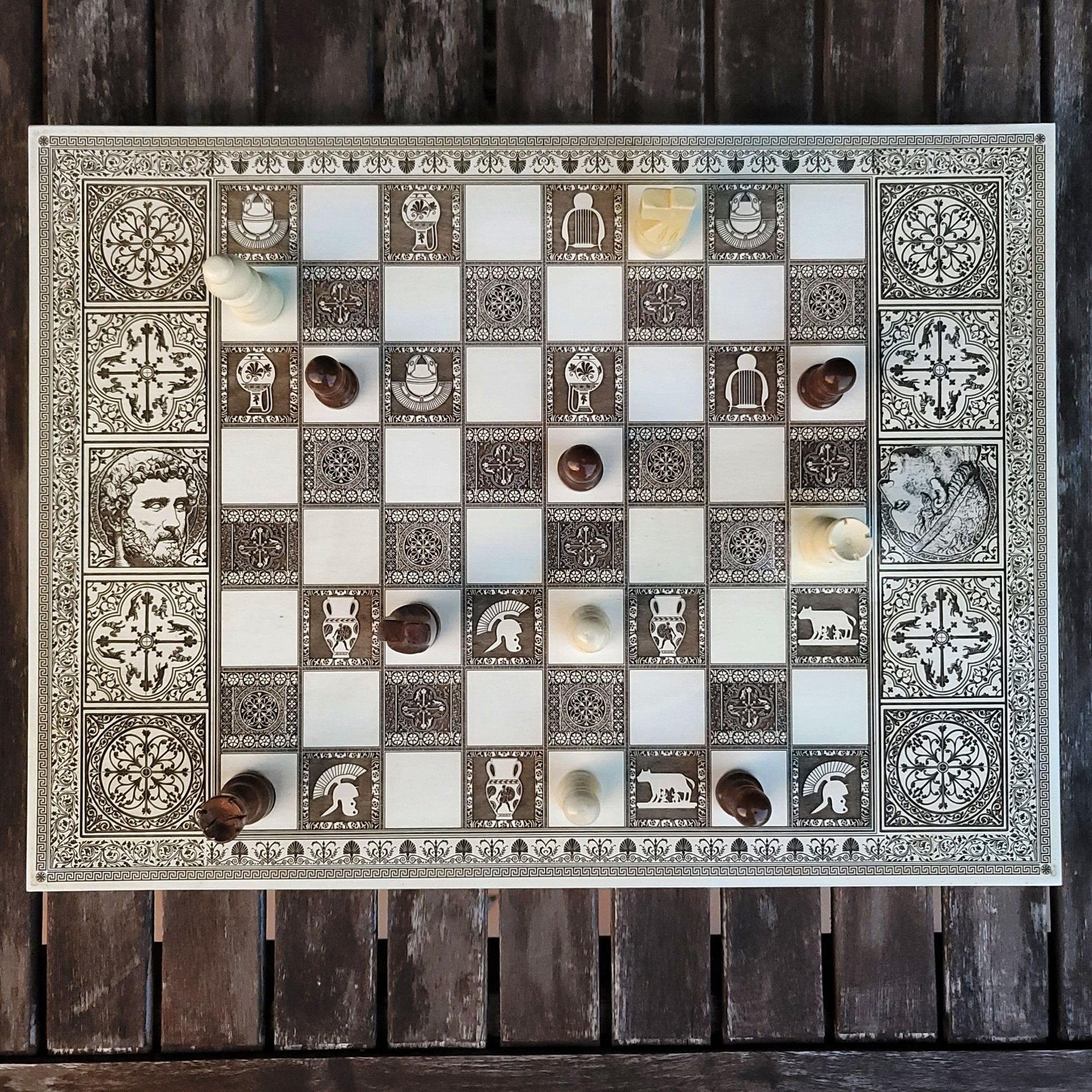Roman Chess Board - White & Brown - A3 Large Size