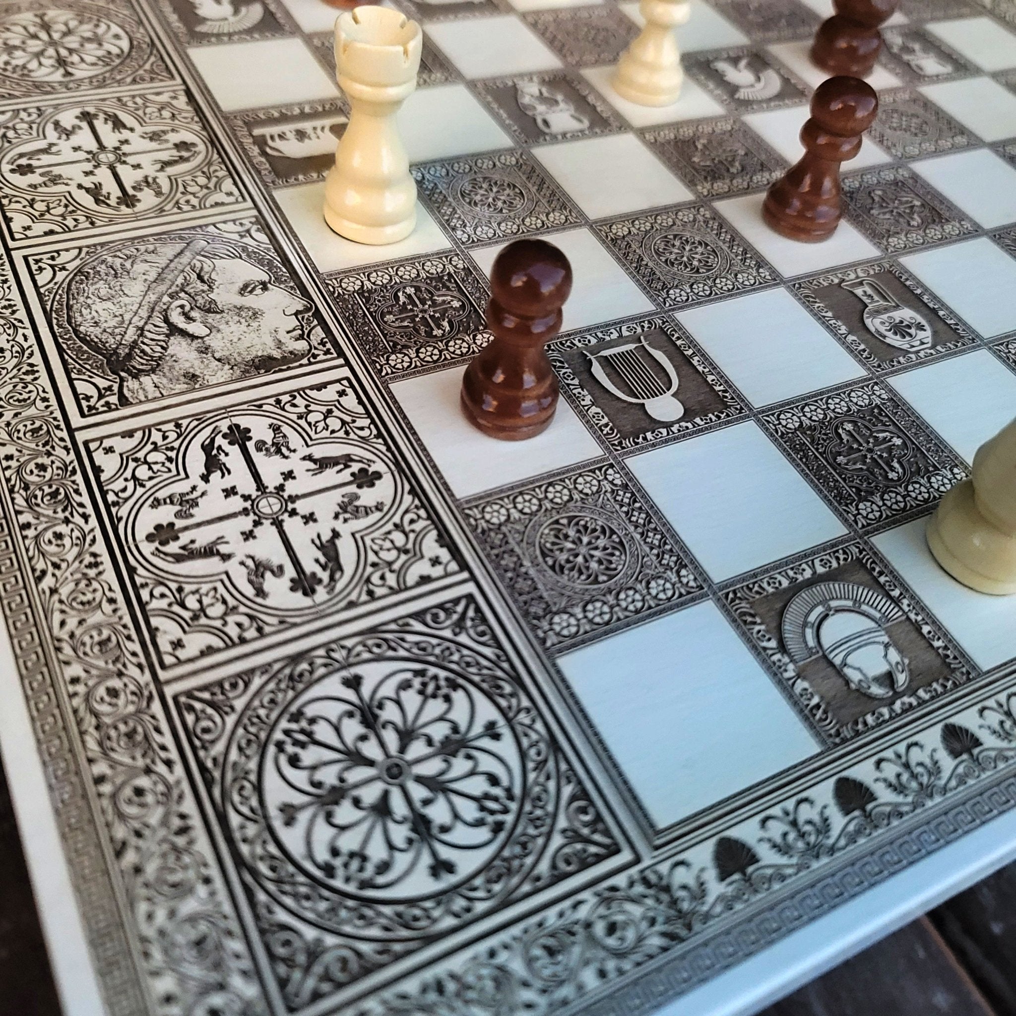 Roman Chess Board - White & Brown - A3 Large Size
