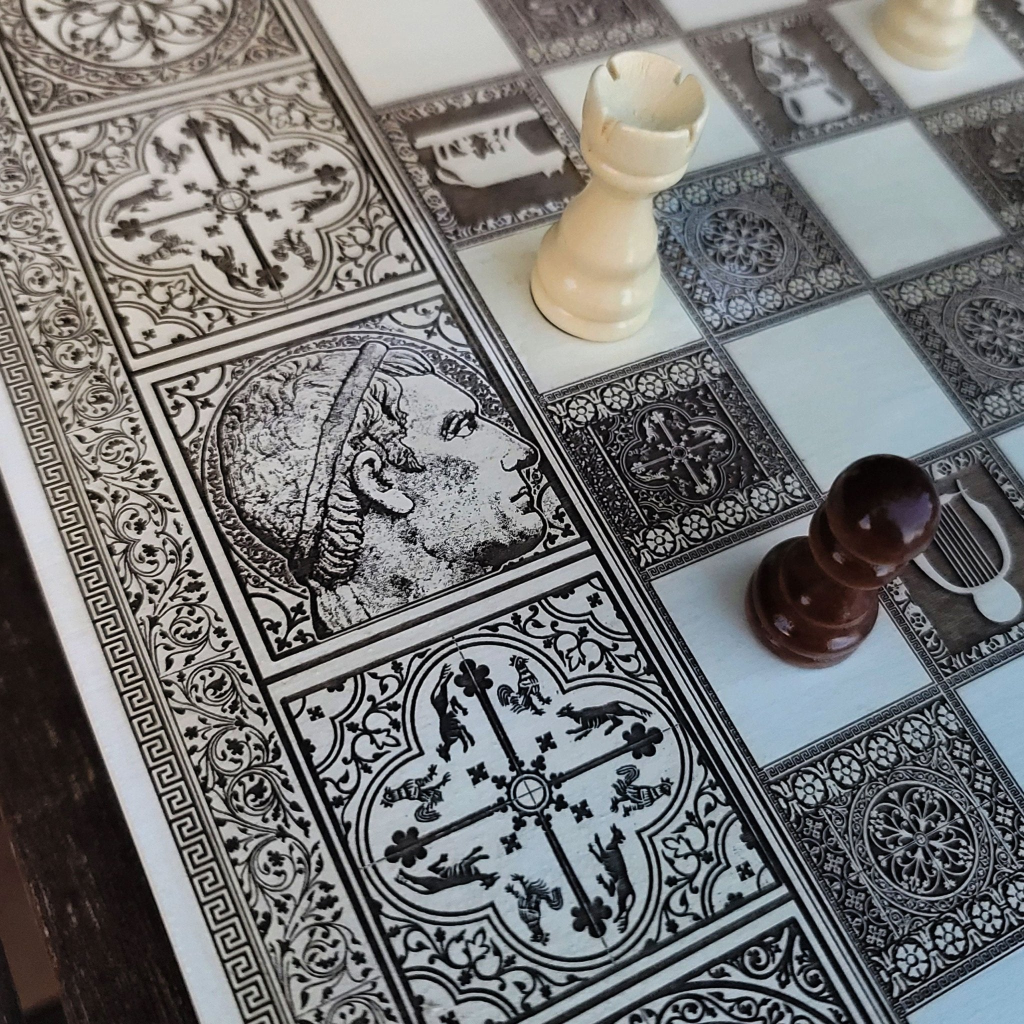 Roman Chess Board - White & Brown - A3 Large Size