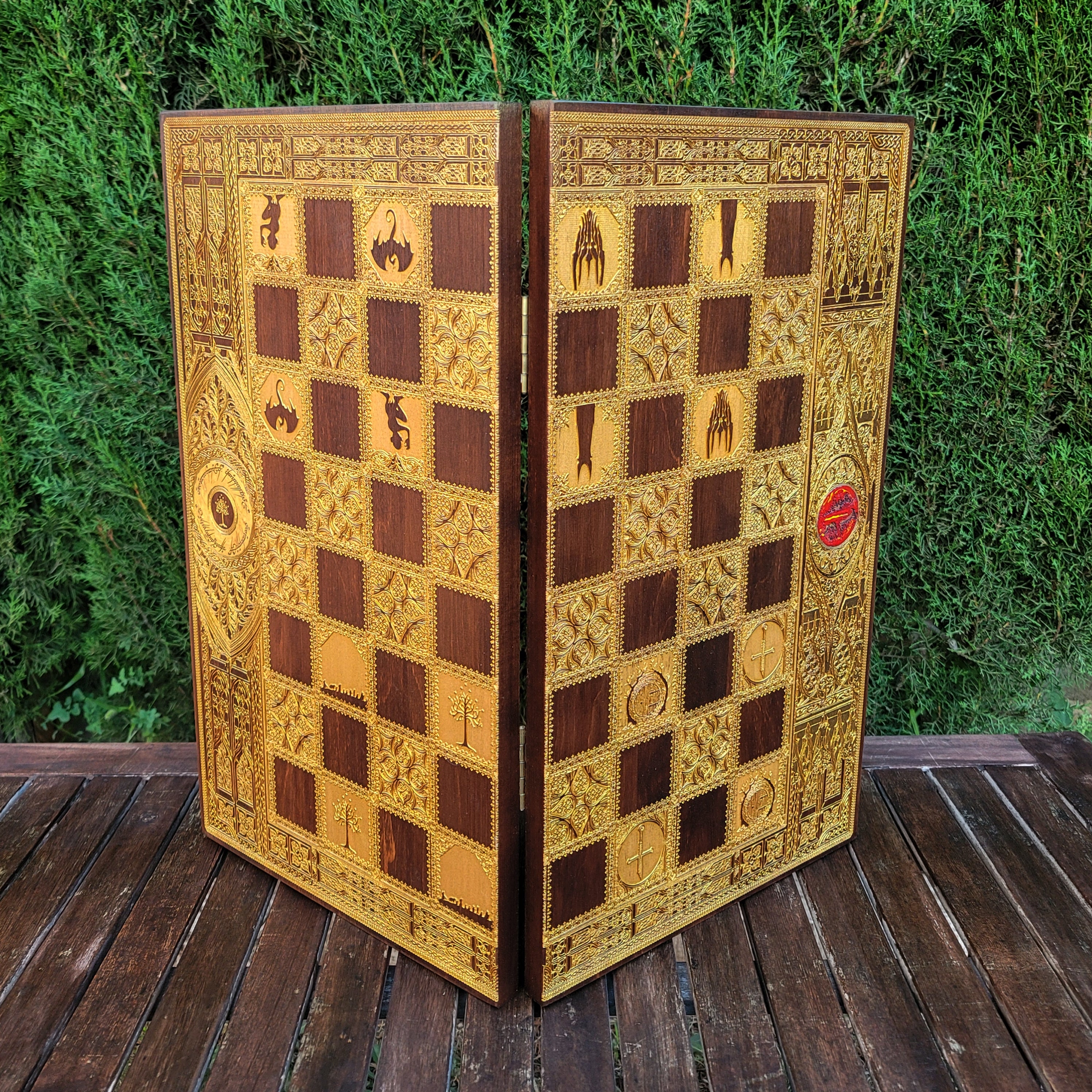 Fantasy Chess Board - Walnut & Gold - Tournament Size