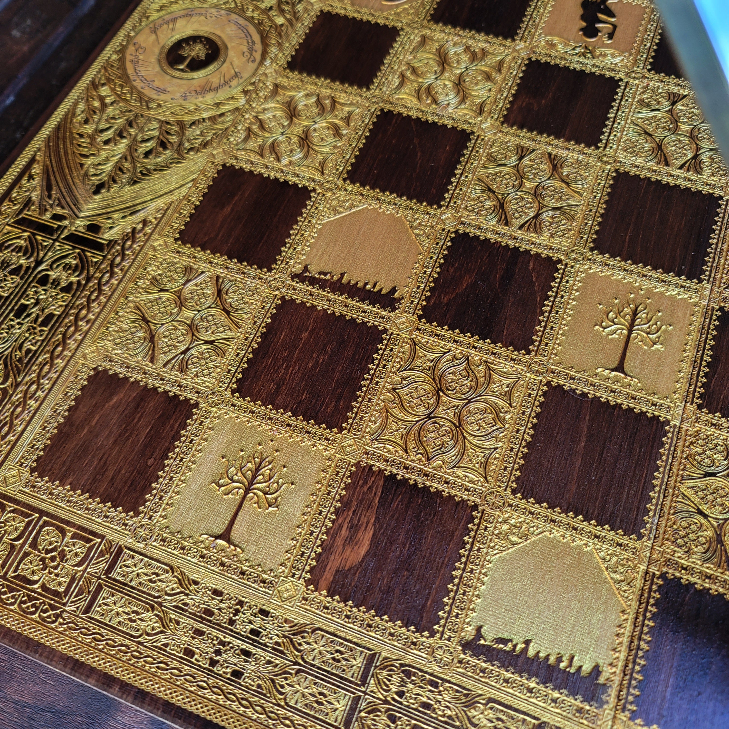 Fantasy Chess Board - Walnut & Gold - Tournament Size