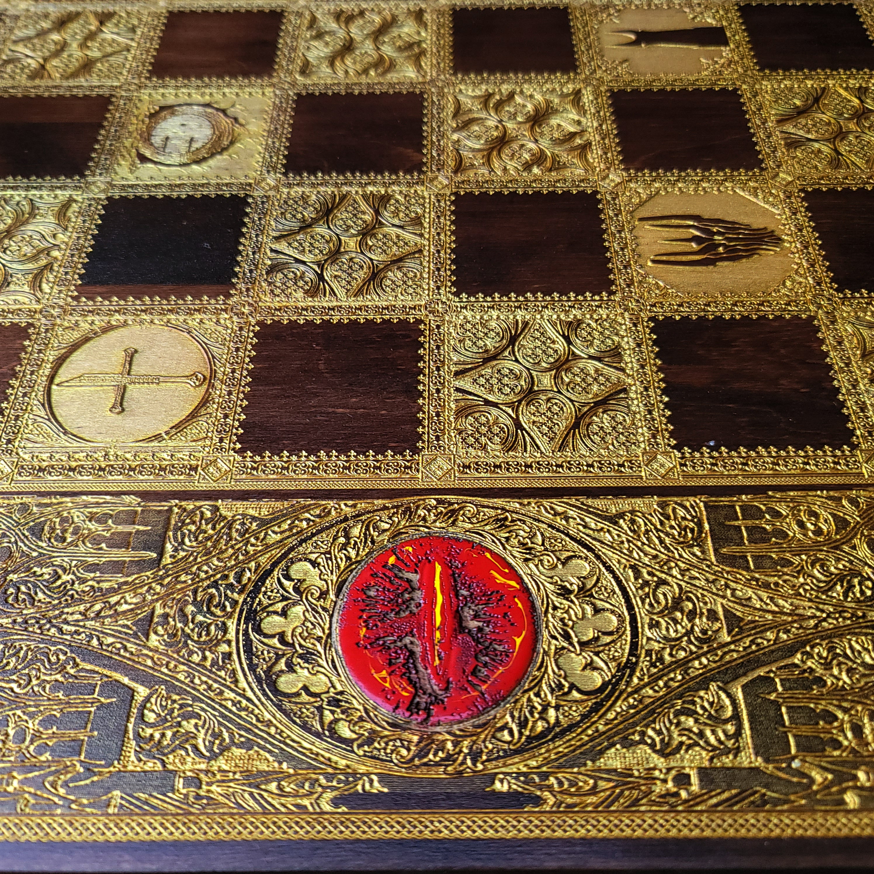 Fantasy Movie Chess Board - Walnut & Gold - Tournament Size