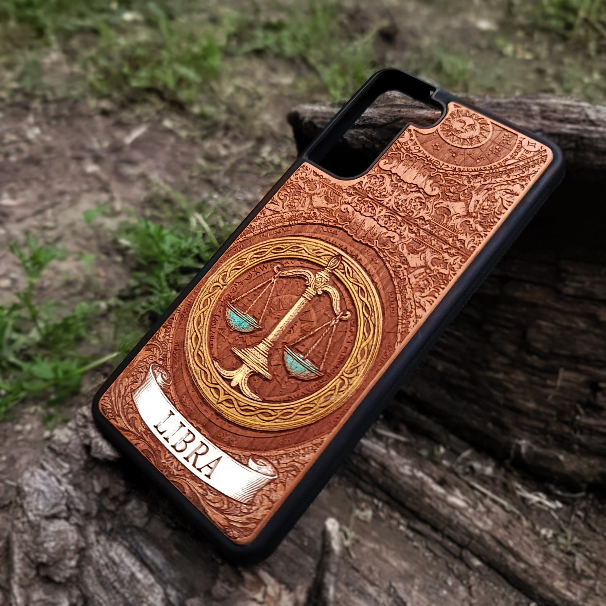 Libra zodiac engraved phone case for birthday gift idea