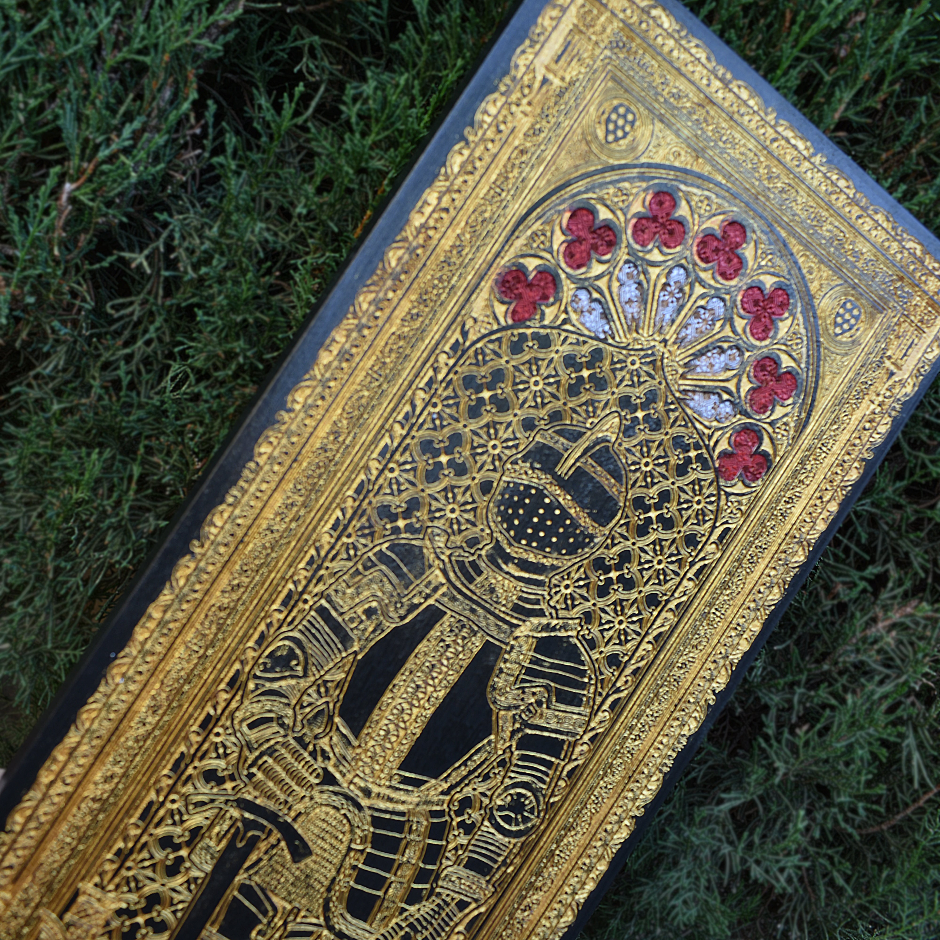 Handcrafted medieval warrior wood engraving gothic decor