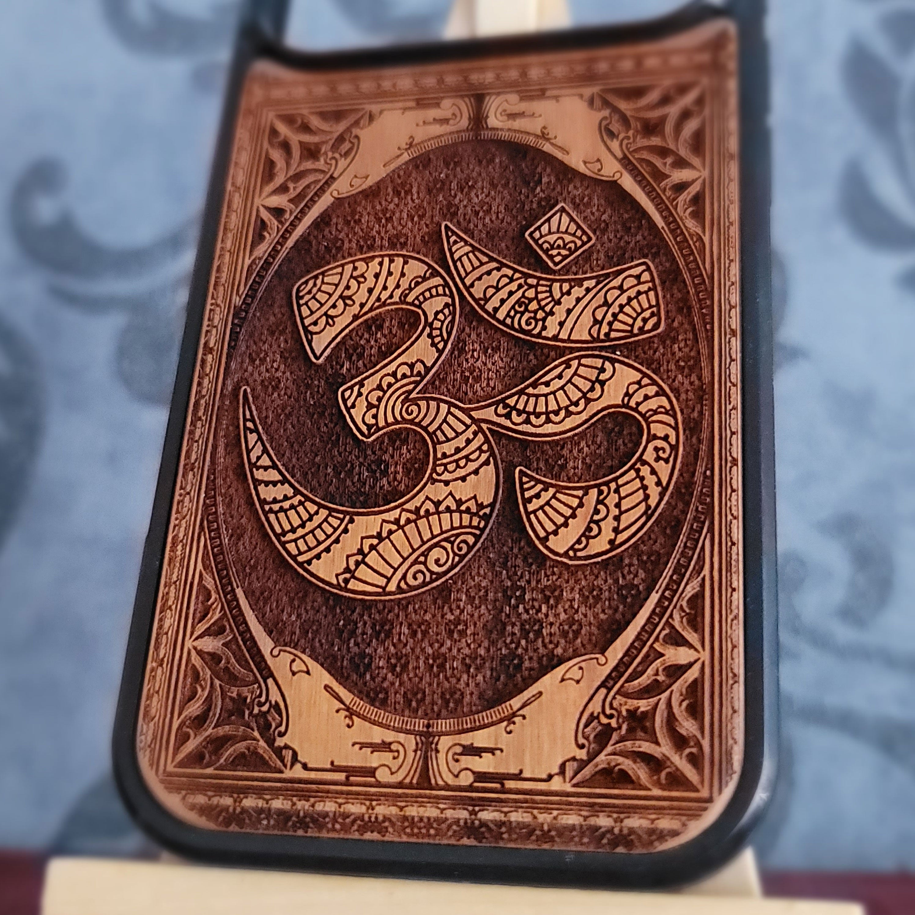 Om symbol engraved wooden phone case