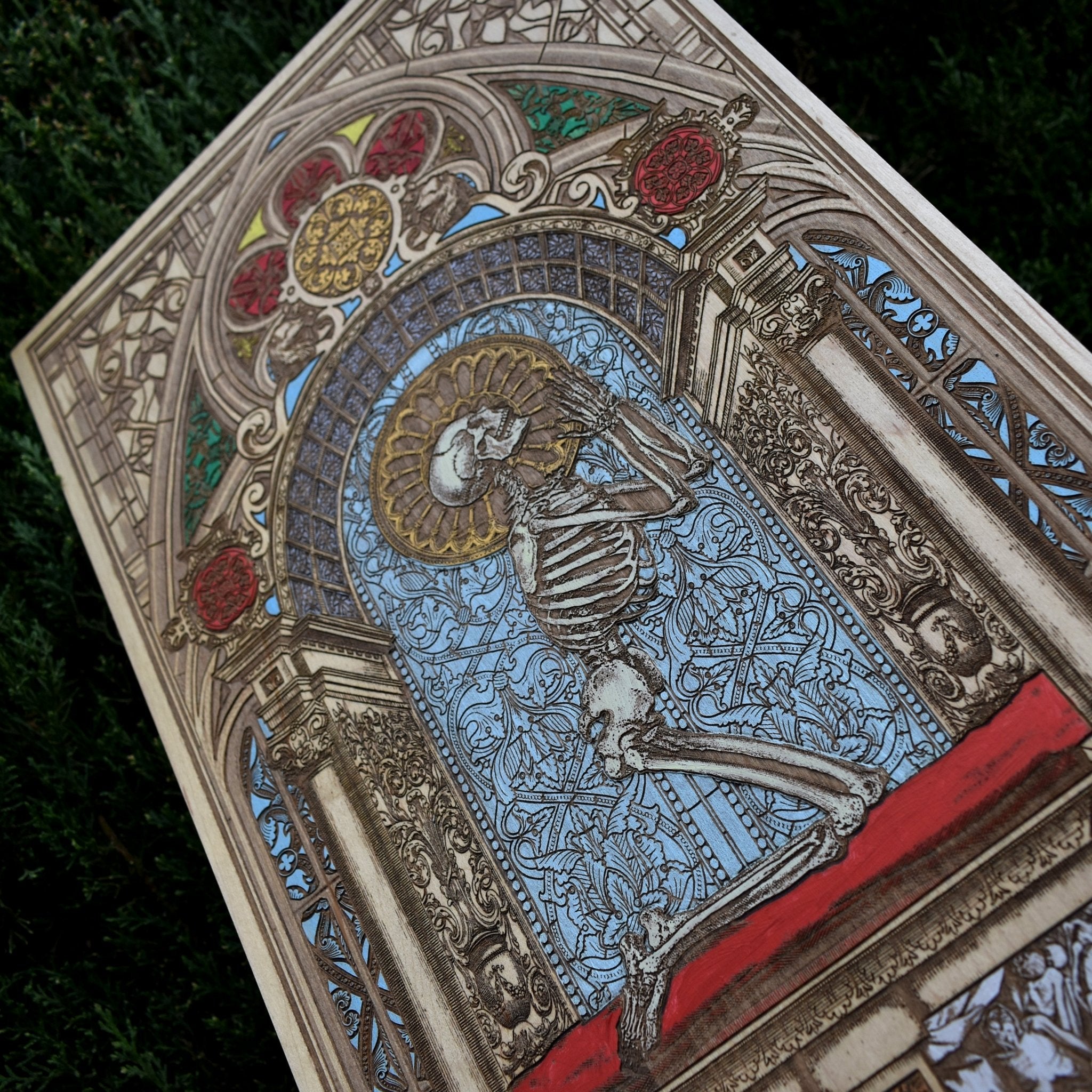 Handmade wooden wall art with gothic details - unique design