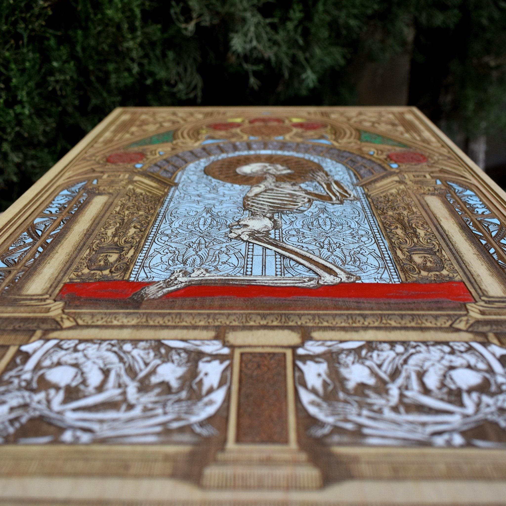 Dark aesthetic "Pray" wooden wall art, a striking spiritual statement piece.