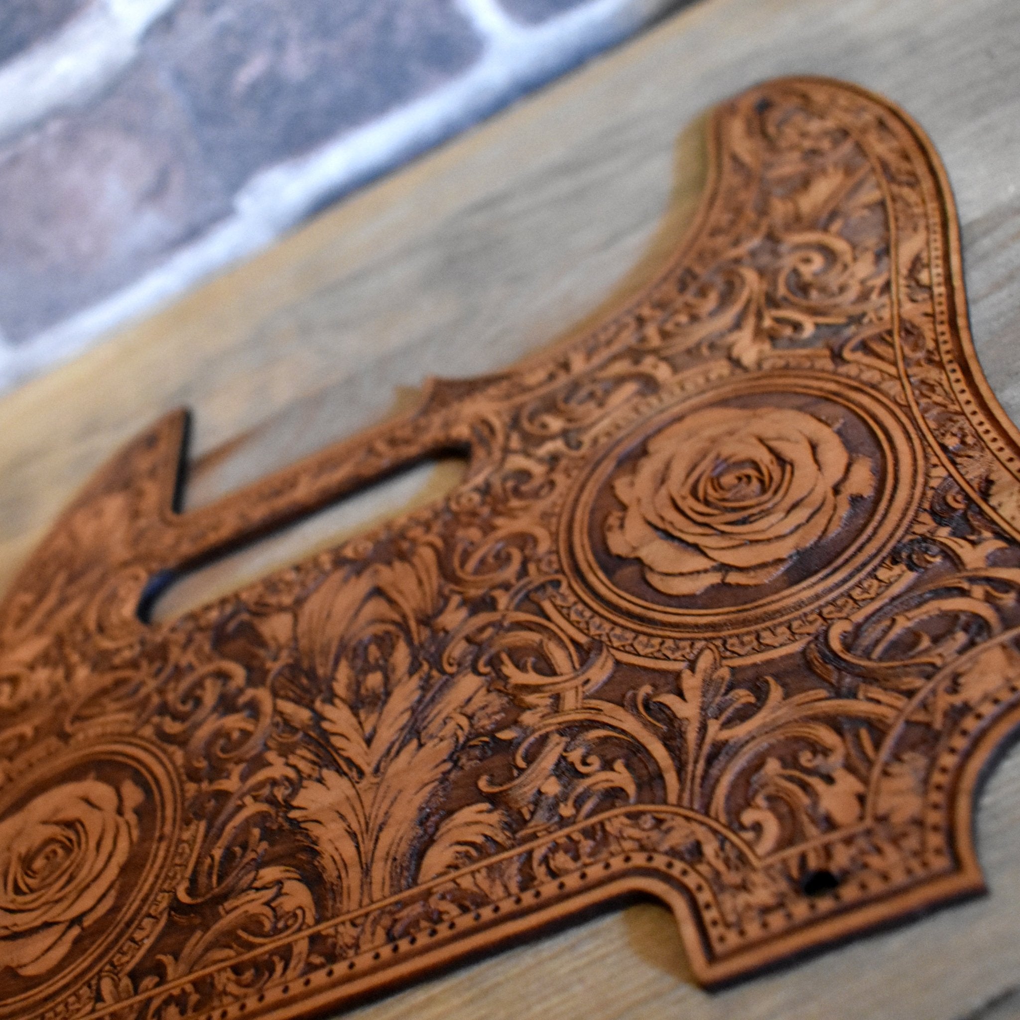 Engraved roses cherry wood pickguard for Fender Telecaster guitar, precision cut