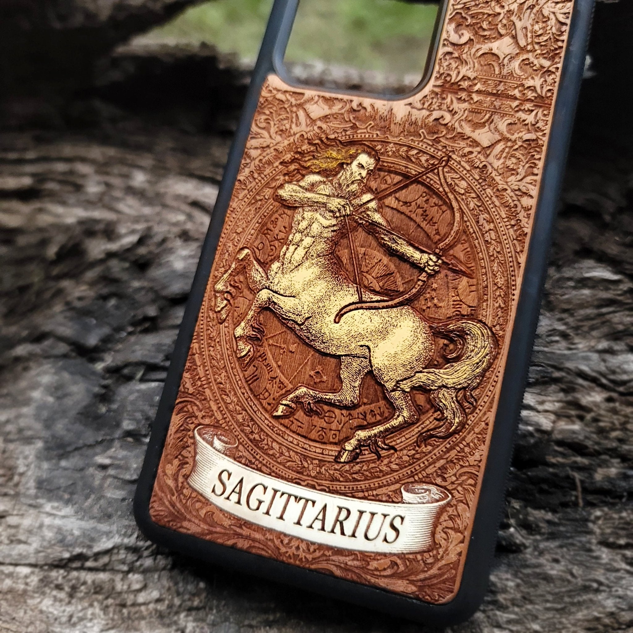 Sagittarius astrology phone case engraved on natural wood cover