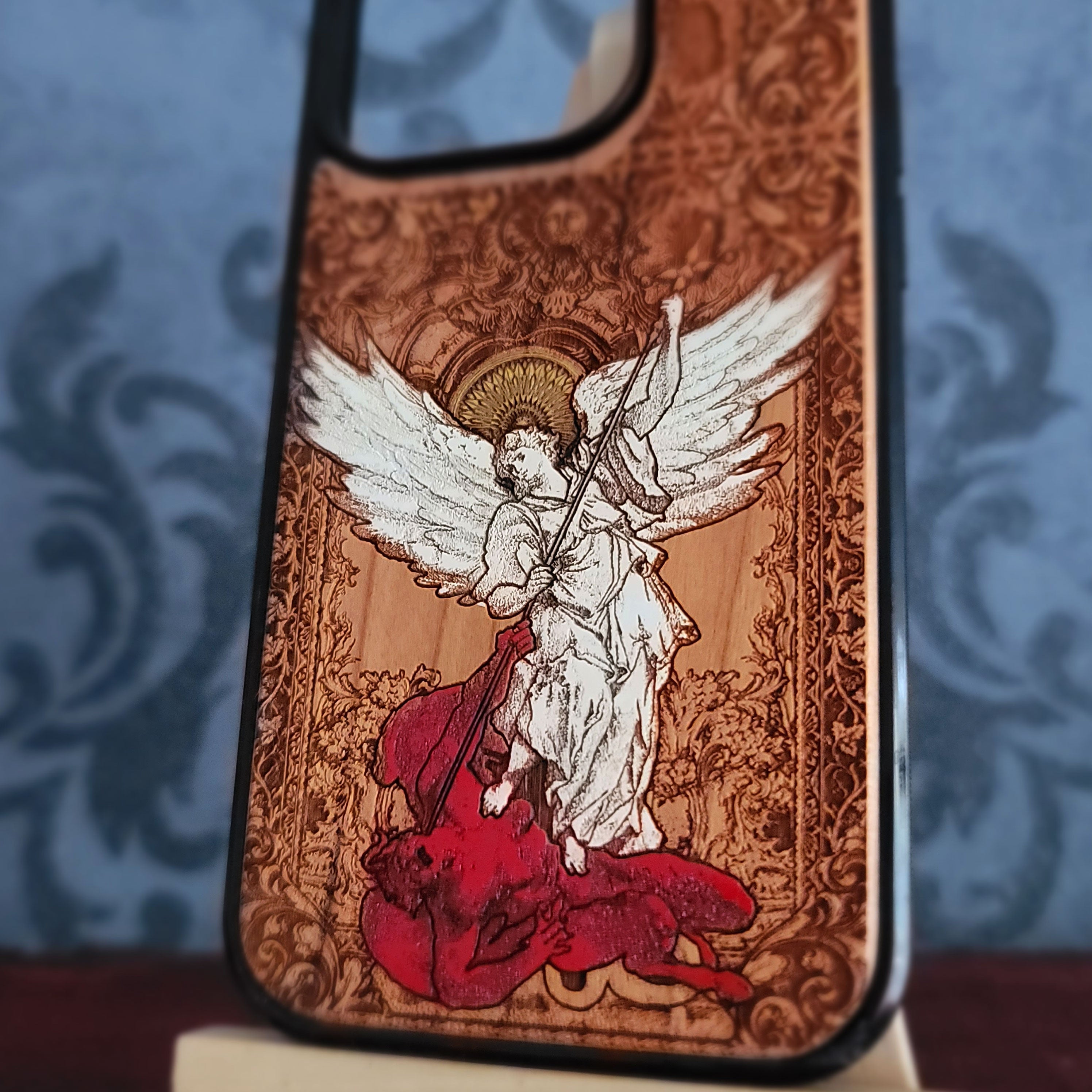 St Michael the Archangel Wood Phone Case Hand Painted