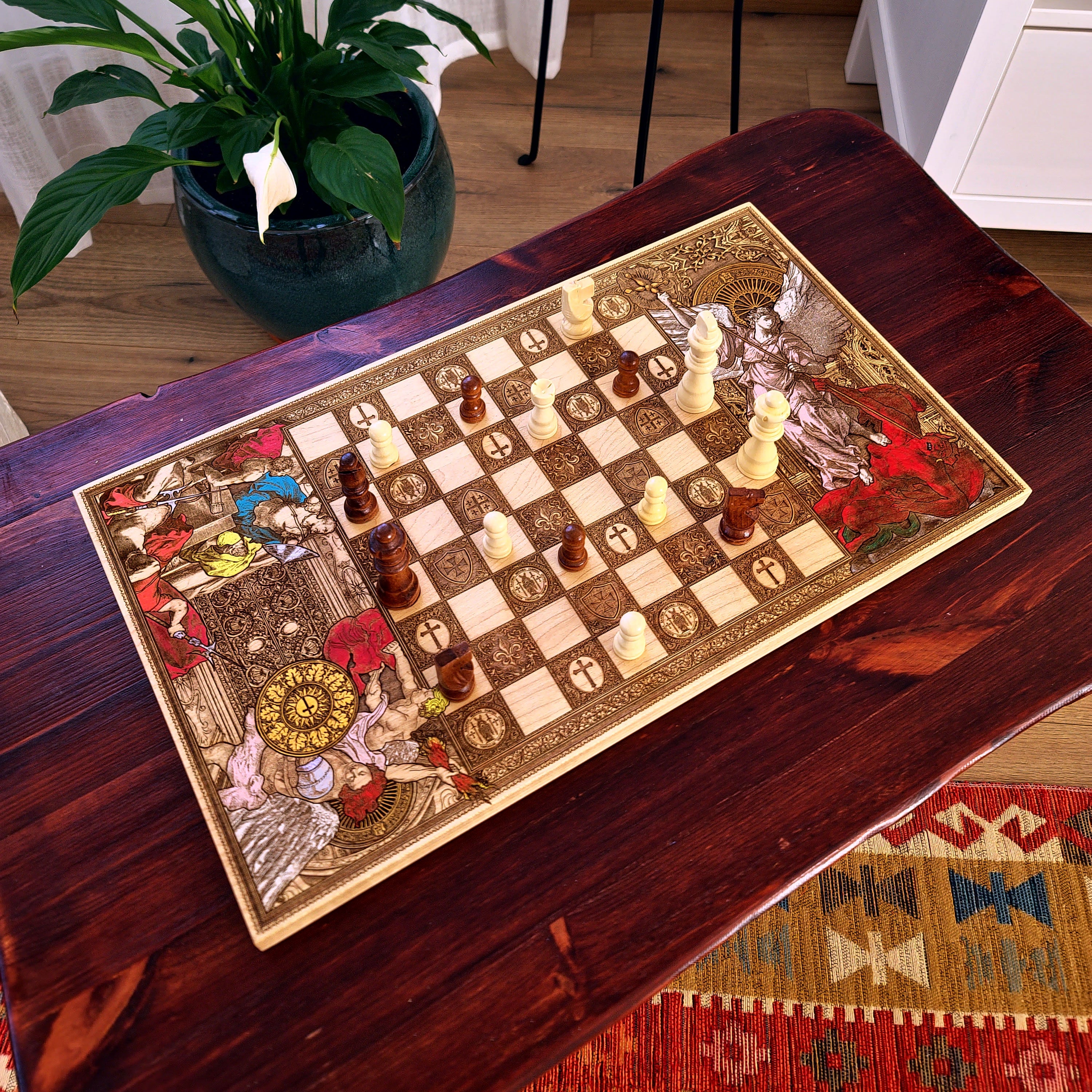 Saint Michael Chess Board Hand Painted