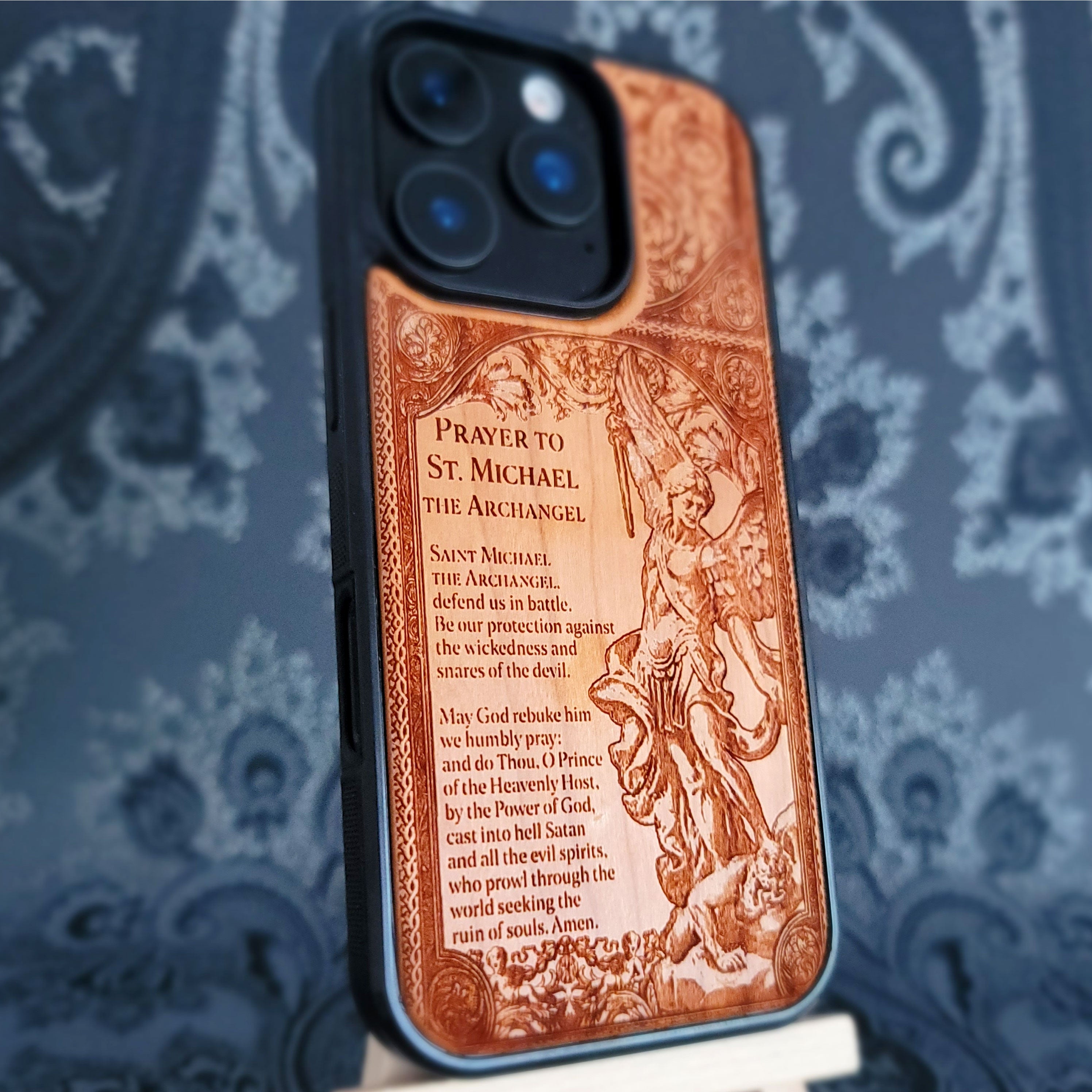saint michael prayer wood phone case