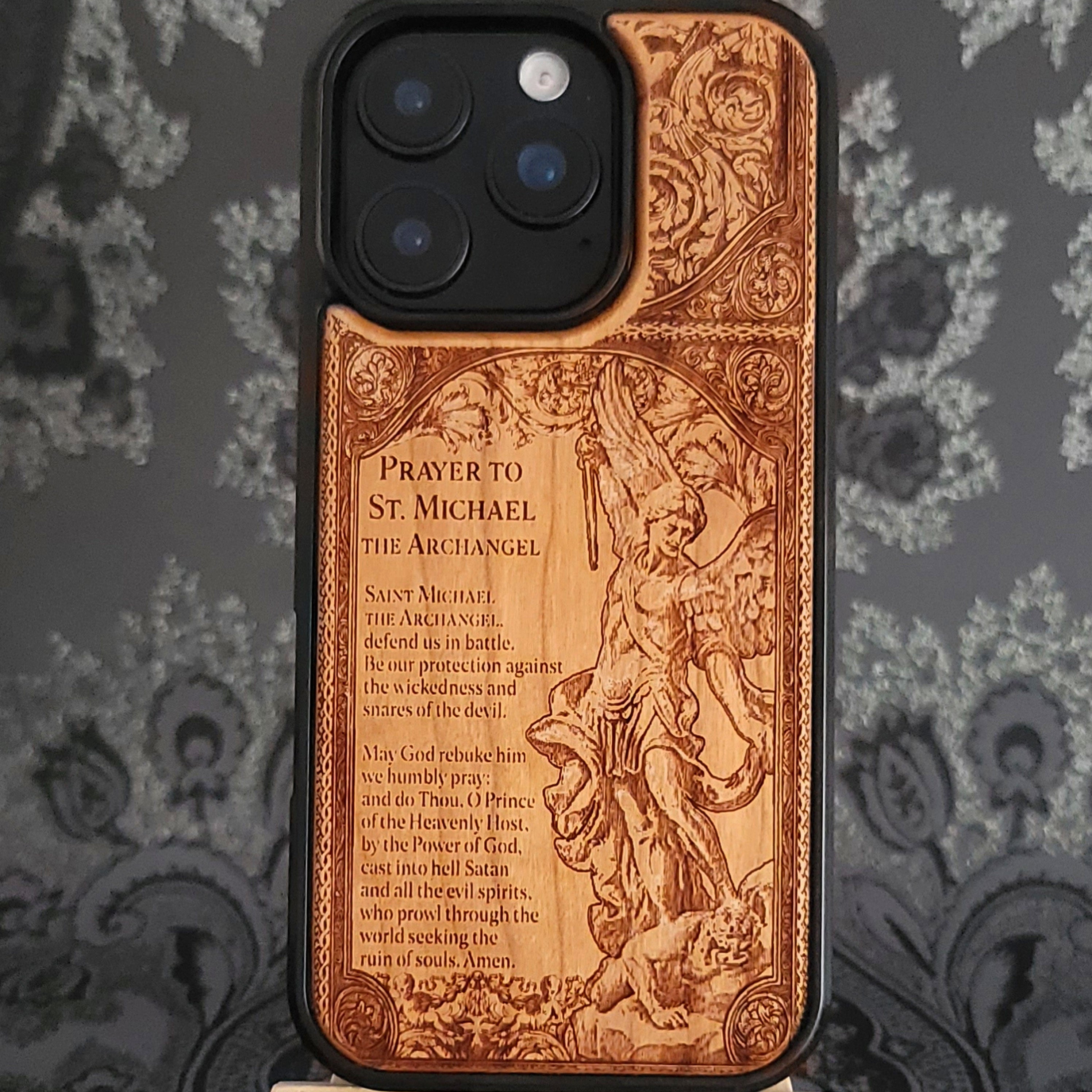 saint michael prayer wood phone case