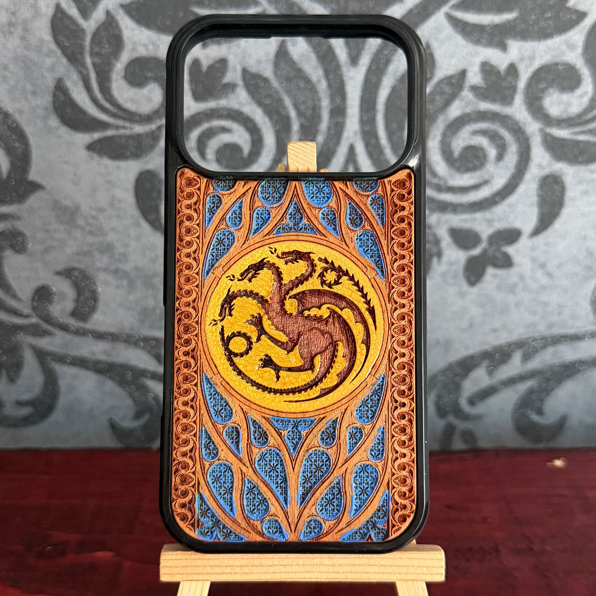 Targaryen three headed dragon hand painted on real cherrywood Game of Thrones phone case
