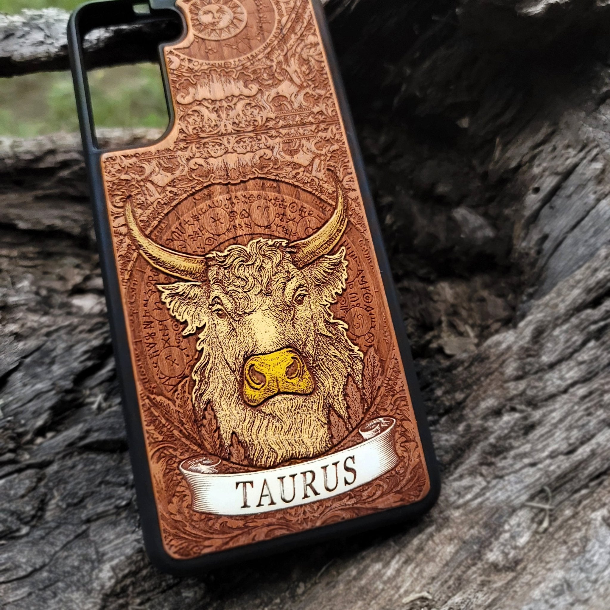 Taurus Zodiac Phone Case Hand-Painted Wood Horoscope Gift Taurus Zodiac Phone Case Hand-Painted Wood Horoscope Gift
