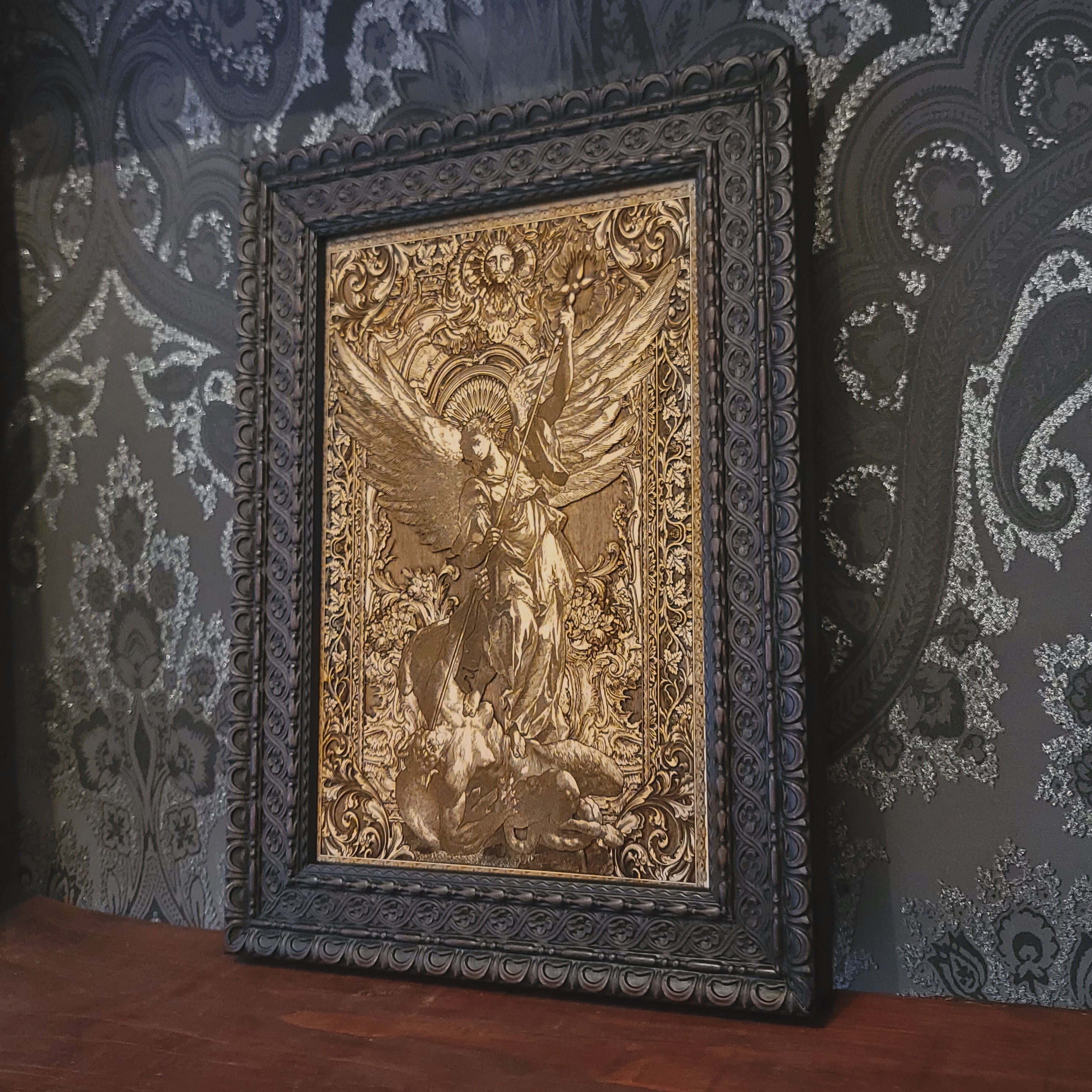 framed saint michael wood icon archangel protector home